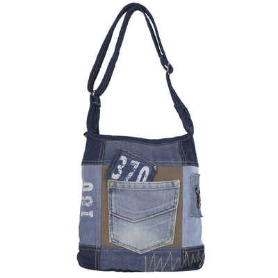 Sunsa Umhängetasche Hobo Tasche. Umhängetasche aus recycelte Jeans und braune Canvas. Schultertasche für Sie/ Ihn, Aus recycelten Materialien