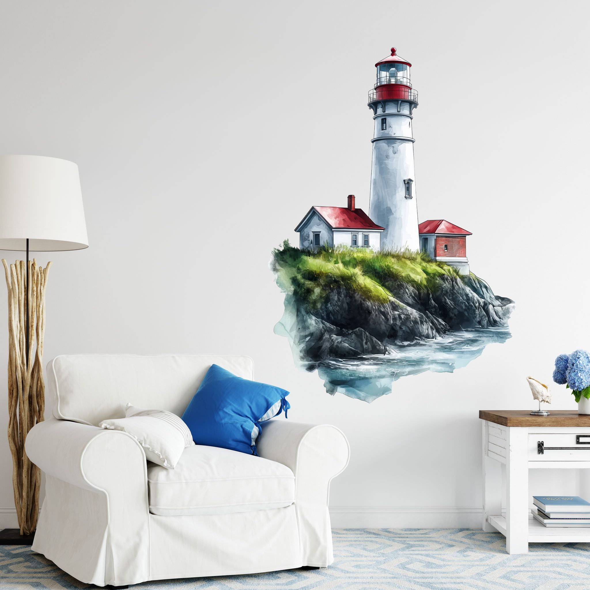 Sunnywall Wandtattoo Aufkleber Maritim Leuchtturm auf Klippe – Aquarellstil günstig online kaufen