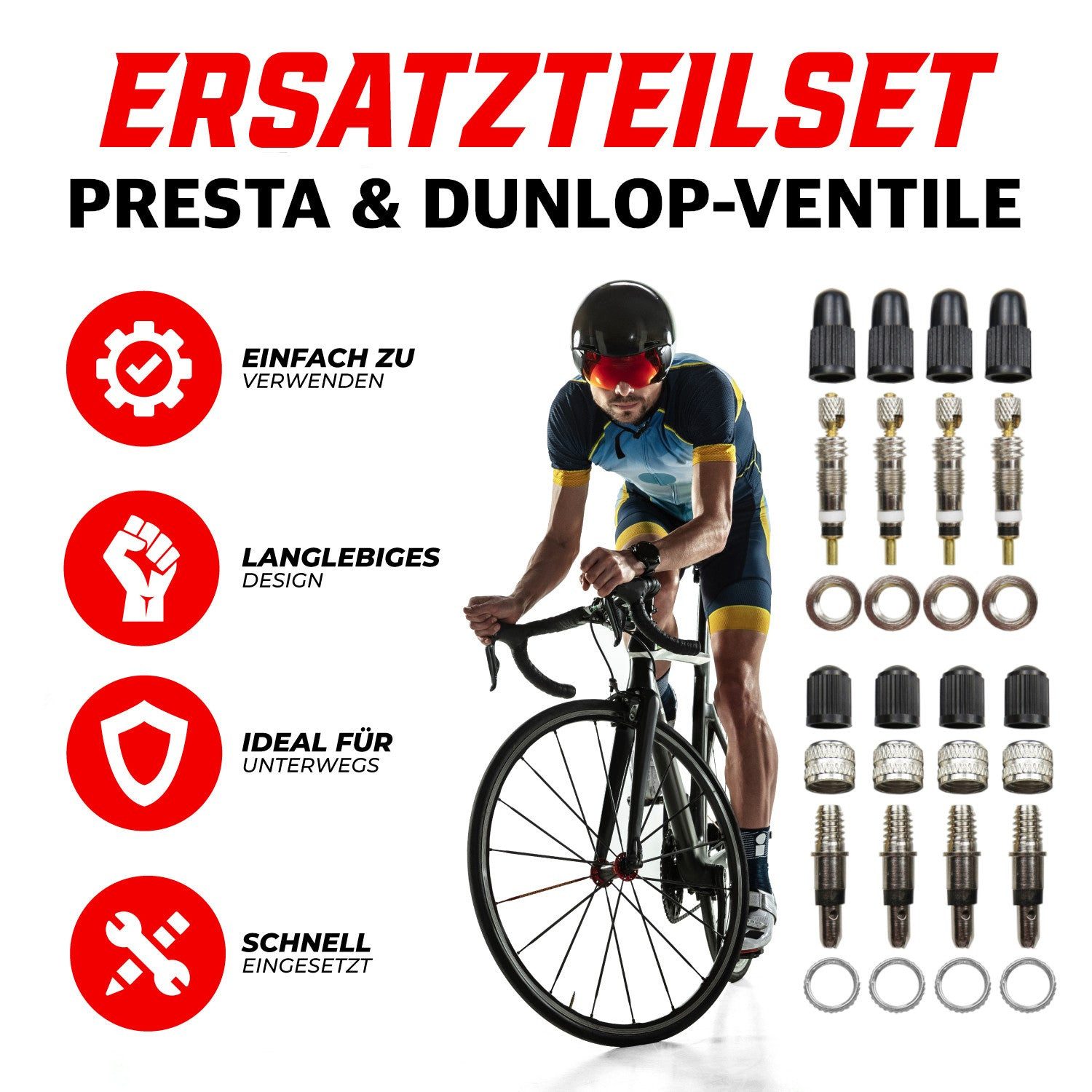 Pitlane Performance Fahrradschlauch XXL-Box für Presta- & Dunlop Fahrrad Ventileinsätze, (Blitzventil & Französisches Ventil, 39-St., Set mit Adapter & Ventilka – Bild 5 von 5