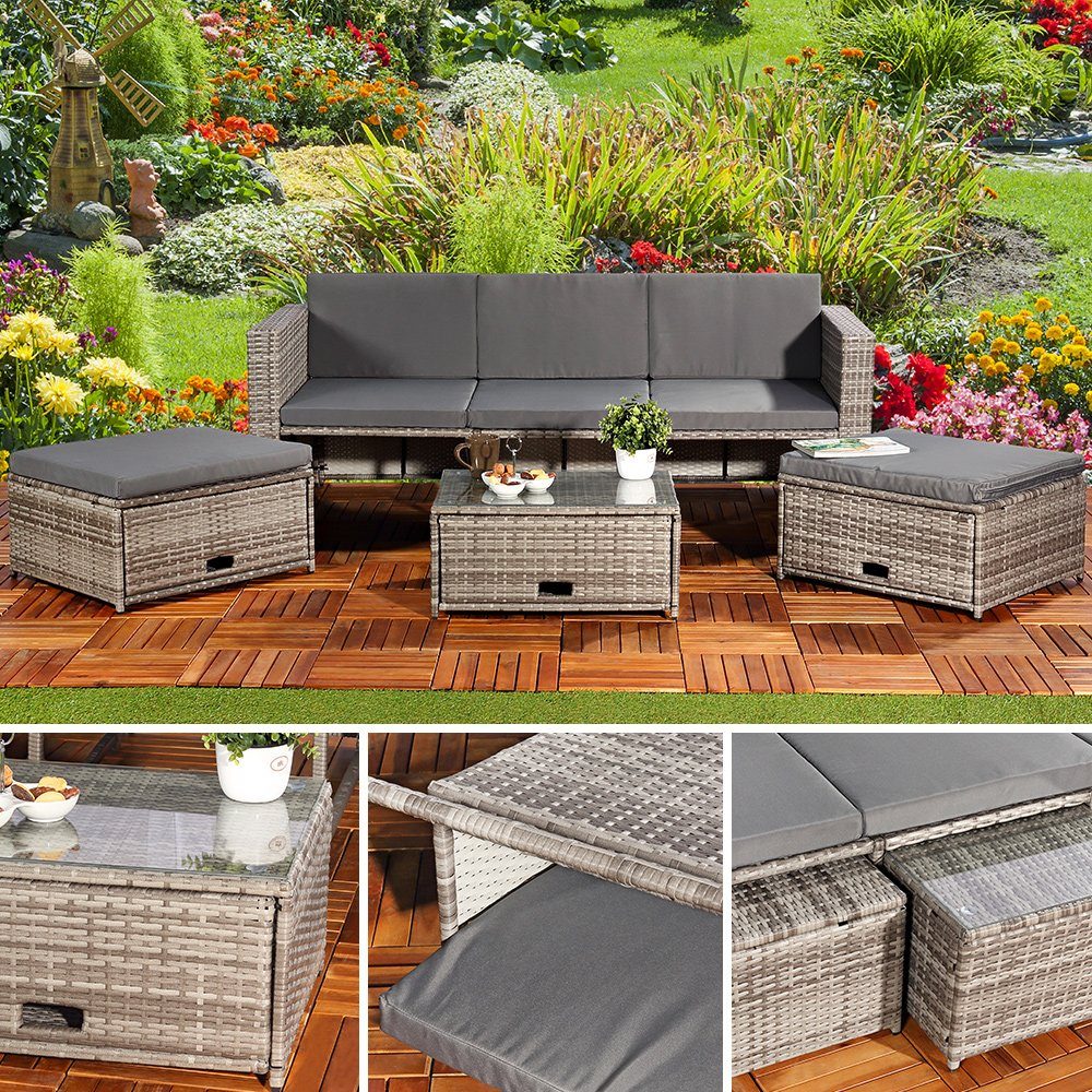 Mucola Gartenlounge-Set Polyrattan Lounge Rattanmöbel Sitzgruppe Gartenmöbel Gartenset, (Set, 4-tlg., Premium-Lounge), Hochwertige Flechtoptik