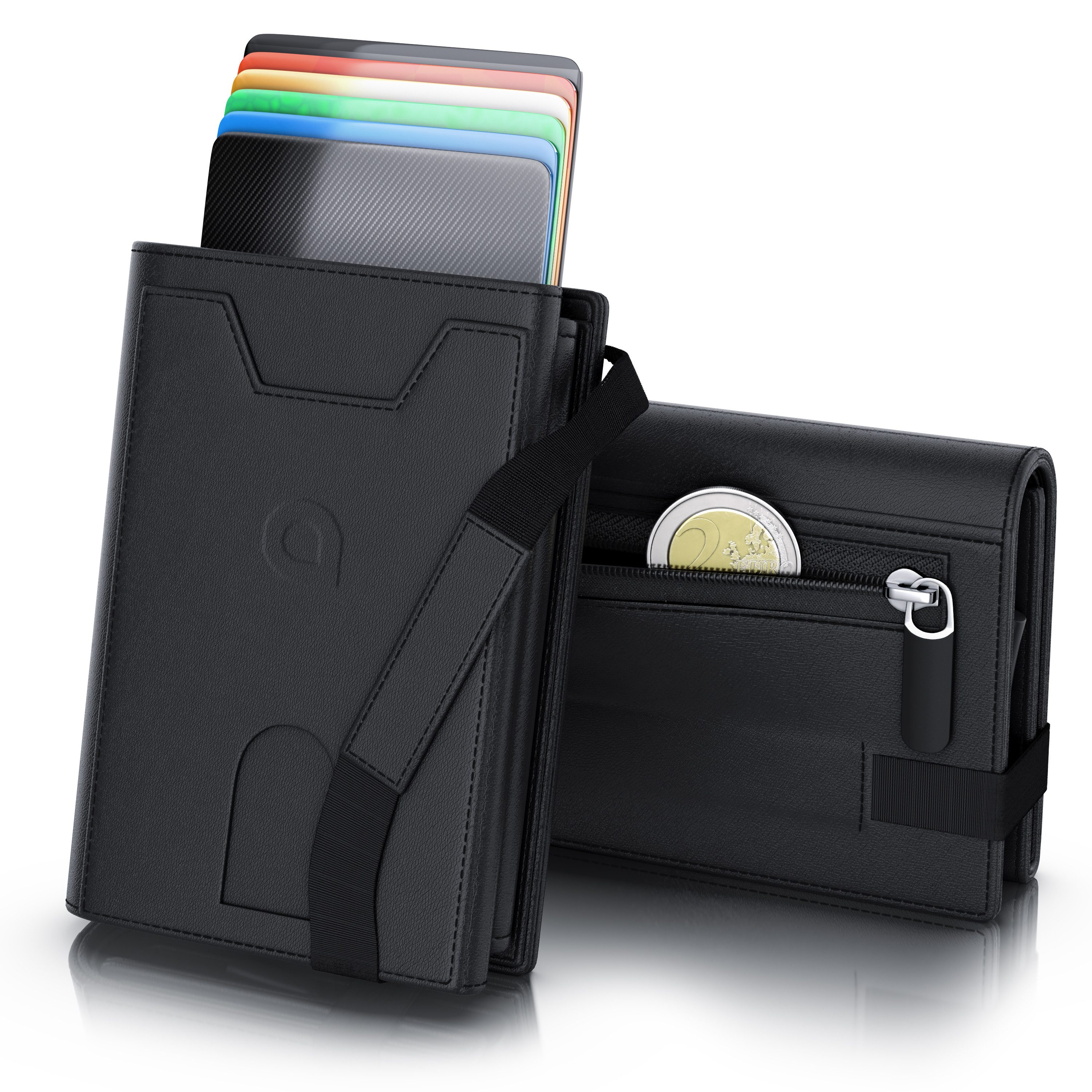 Aplic Kartenetui Leder & Alu Karten Schutzhülle für 8 bis 12 Karten mit Geld & Münzfach (1-tlg), RFID-Schutz, NFC-Abschirmung / Blocker, Robuste und kompakte Geldbörse