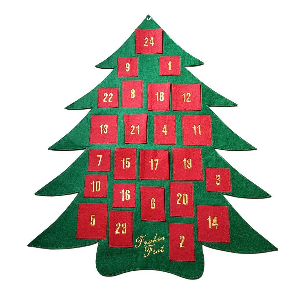 Deko AS befüllbarer Adventskalender Adventskalender zum Befüllen - Tannenbaum - grün rot gold - 12420 (1 Stück), mit 24 roten Filztaschen
