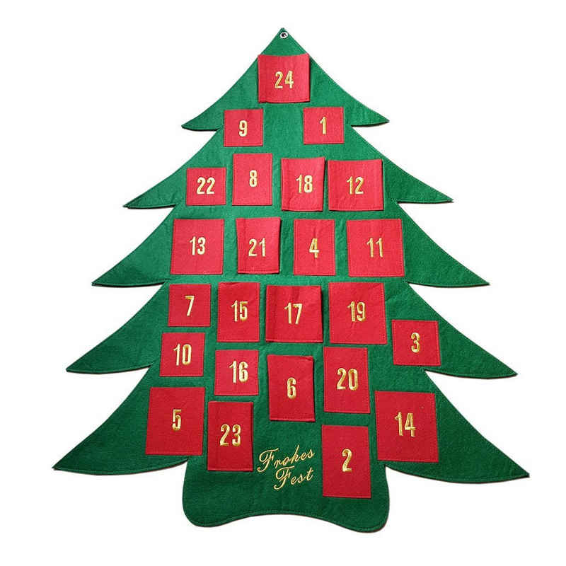 Deko AS befüllbarer Календари Адвент-календари - Tannenbaum - grün rot gold - 12420 (1 Stück), mit 24 roten Filztaschen
