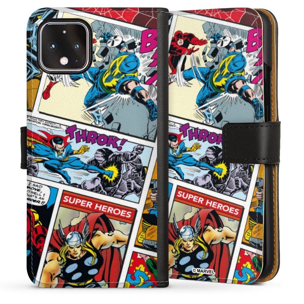 DeinDesign Handyhülle Marvel Retro Comic Blue, Google Pixel 4 Hülle Handy Flip Case Wallet Cover Handytasche Leder