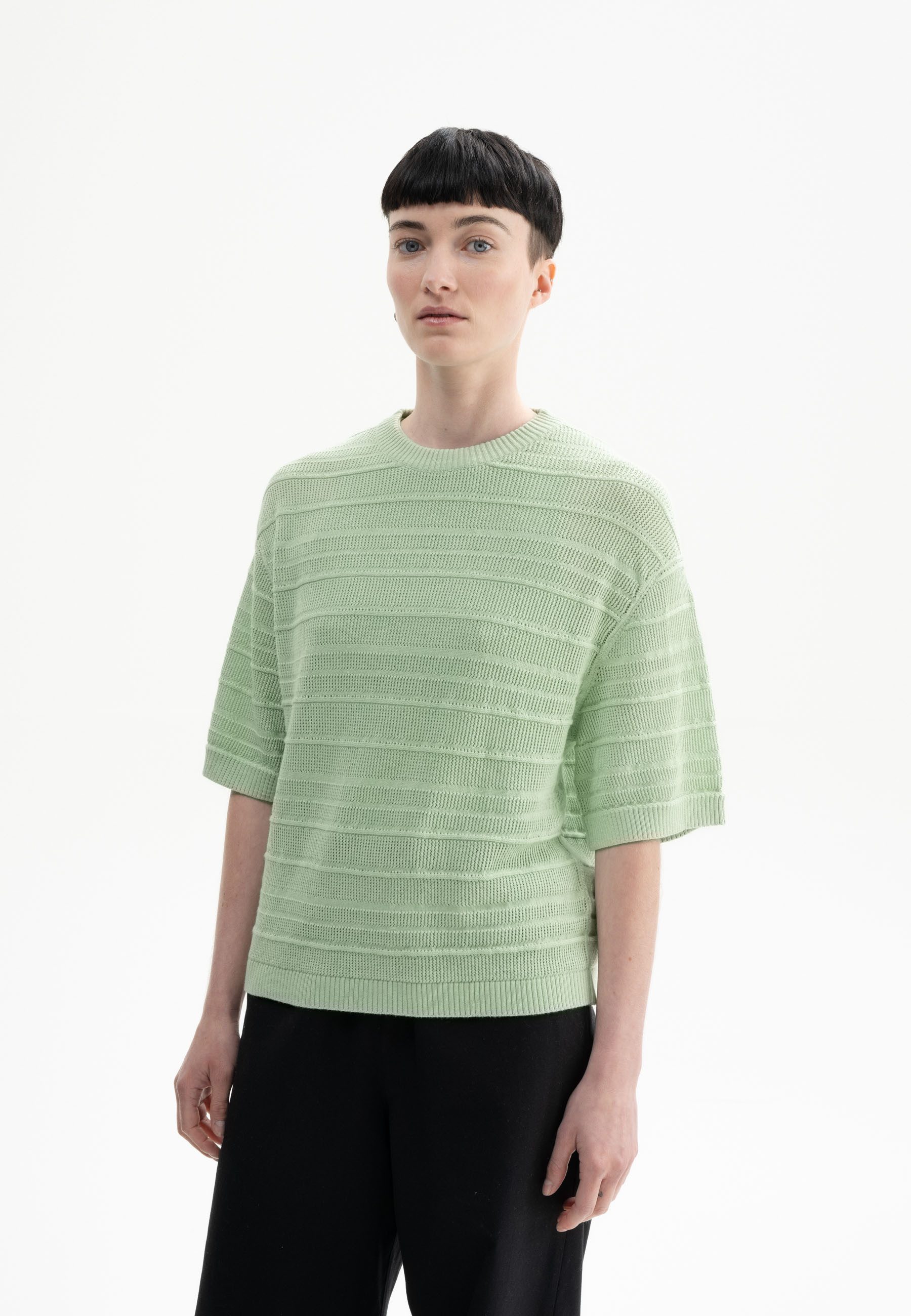 Kurzarmshirt Strukturiertes Strick T-Shirt Style AROHI