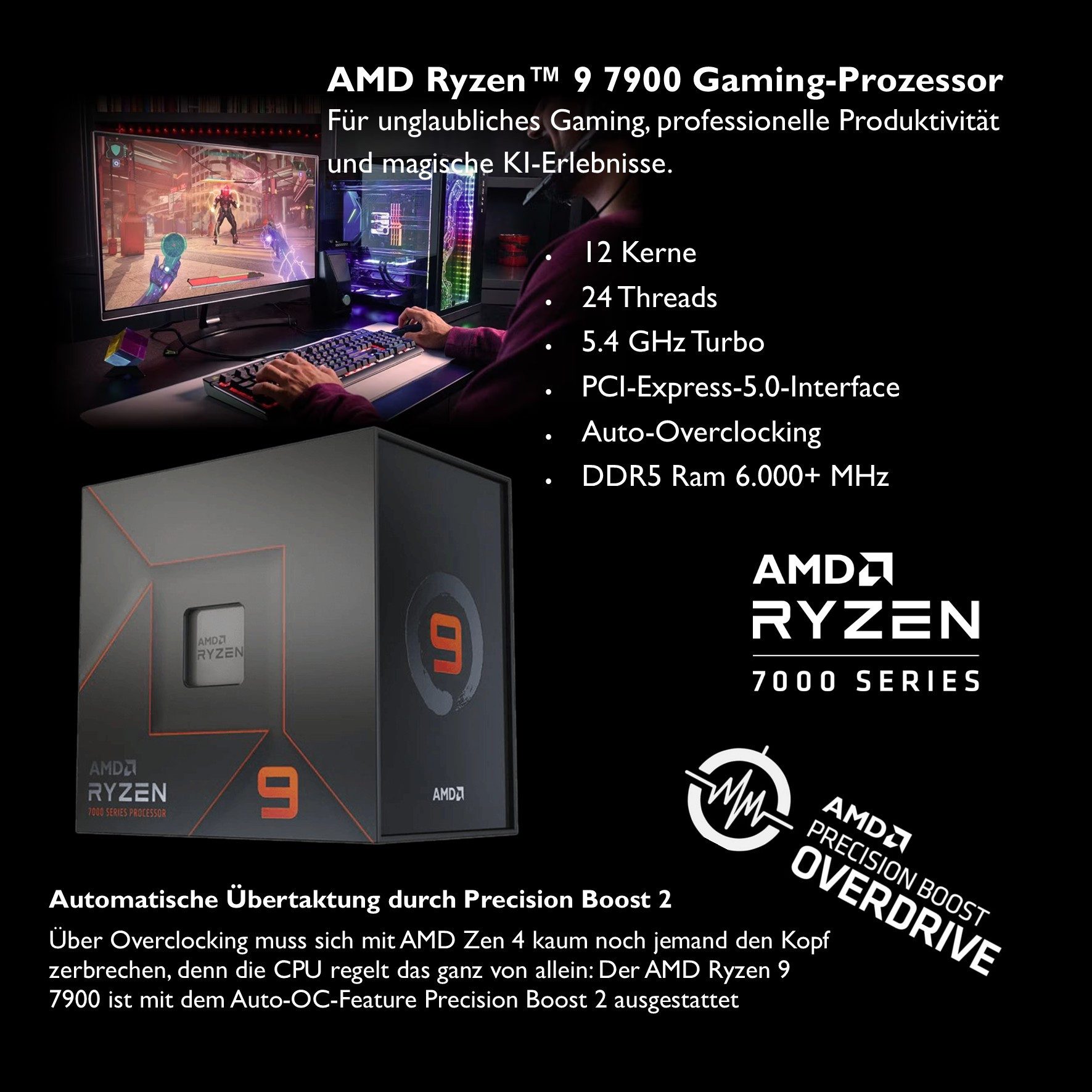 Meinpc AMD Ryzen 9 mit RTX 5070 und DDR5 Ram Gaming-PC (AMD Ryzen 9 7900, RTX 5070, 64 GB RAM, 1000 GB SSD, Luftkühlung, RGB, Gamer, Gaming)
