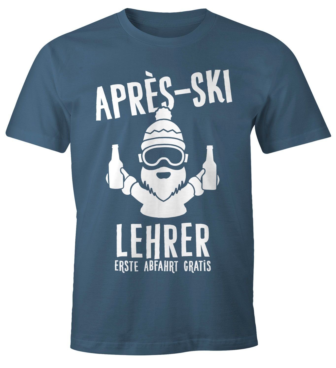 Print T-Shirt blau Moonworks® Herren Après Ski Print-Shirt mit Lehrer Fun-Shirt MoonWorks