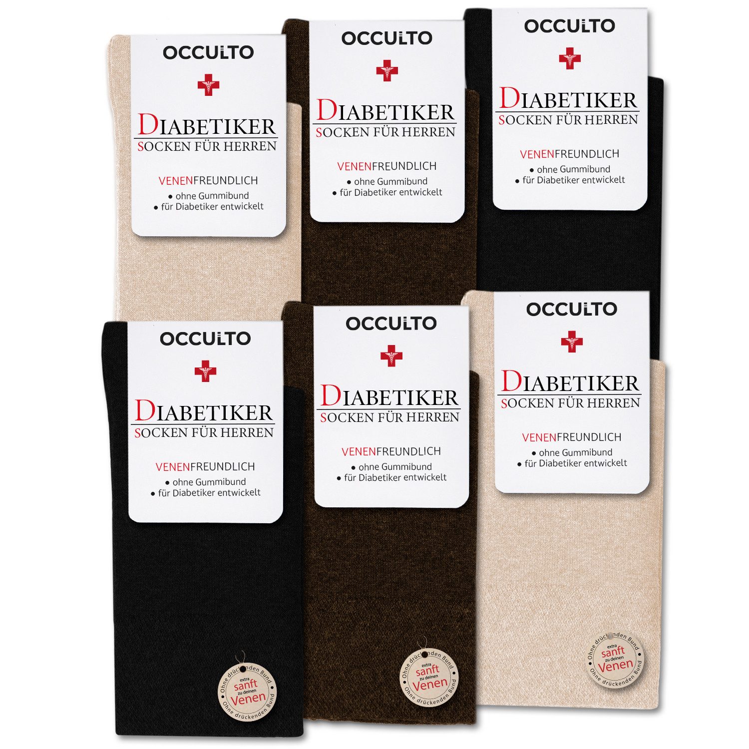 OCCULTO Basicsocken Socken Herren ohne Naht ohne Gummibund 6er Pack (Modell: Oliver) (6-Paar)