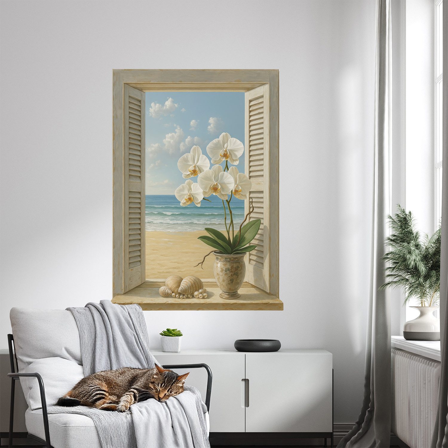 Tulup Wandtattoo Dekorativer 3D-Wandaufkleber Fenster, Blau 3D-Wandsticker, Fenster zum Meer, Landschaften