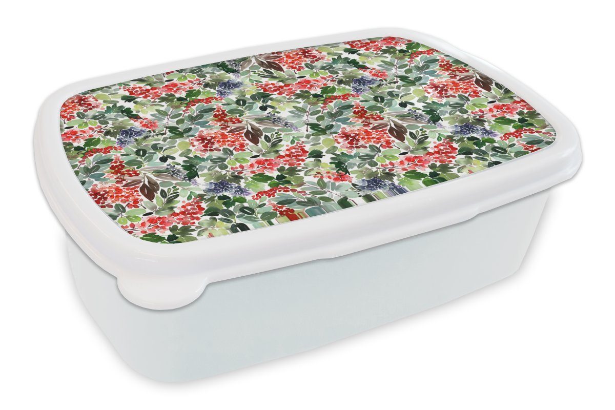 Mädchen und Beeren (2-tlg), Erwachsene, Kinder Brotdose, und Brotbox für für weiß Pflanzen Kunststoff, Muster, - Lunchbox Jungs - MuchoWow