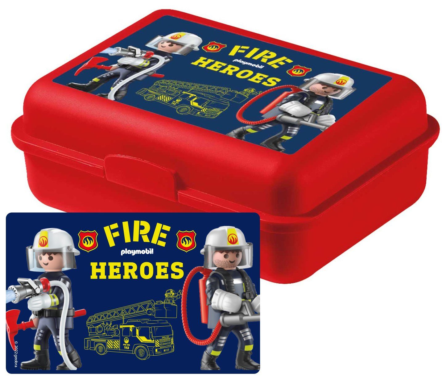 City Trennwand Feuerwehr Action Labels® mit Brotdose Playmobil - Lunchbox Rot, Kunststoff Lunchbox (PP) United