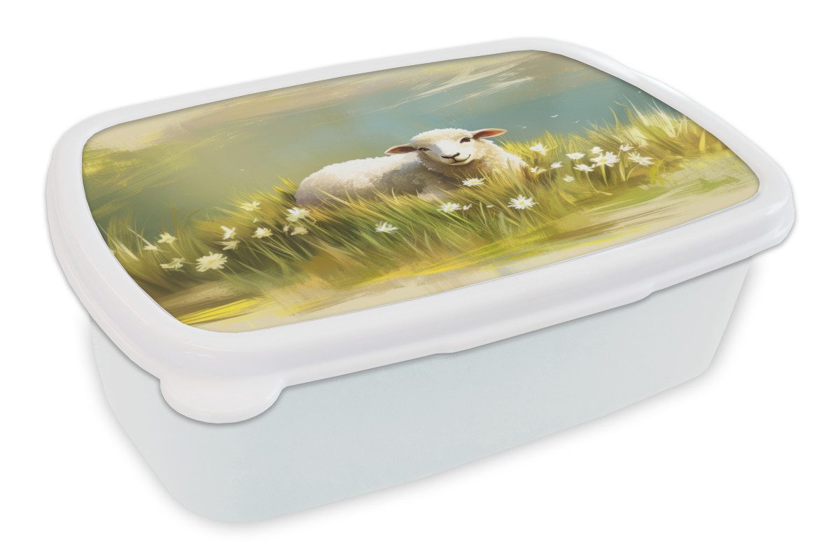MuchoWow Lunchbox Schafe - Wiese - Grün, Kunststoff, (2-tlg), Brotdose Schule oder Arbeit, Brotbox für Kinder und Erwachsene