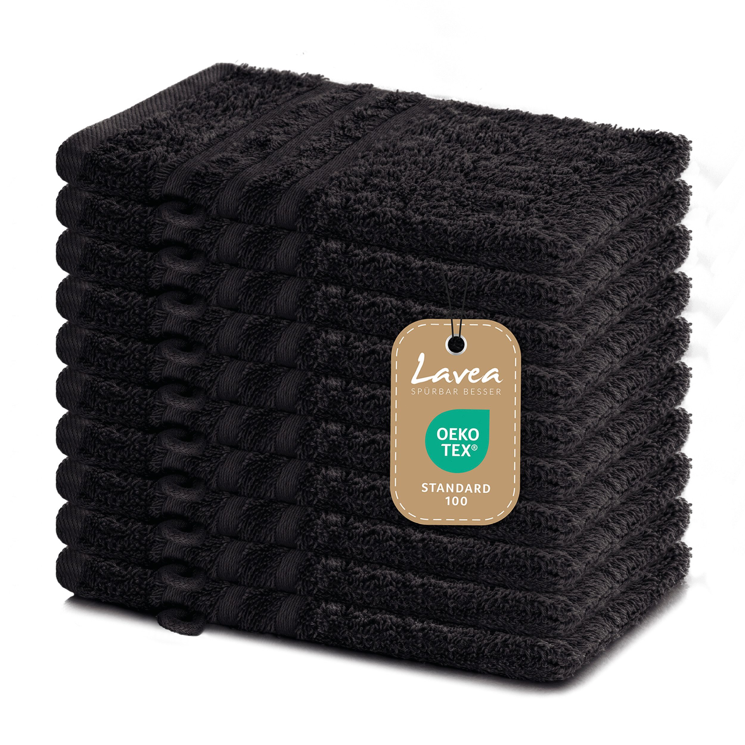 Lavea Waschhandschuh 10er Set Waschhandschuhe, 15 x 21 cm, Elena-Frottierserie, Waschlappen, 100% Baumwolle (10er Set), 500 g/m² Frottier, weich & saugstark, pflegeleicht