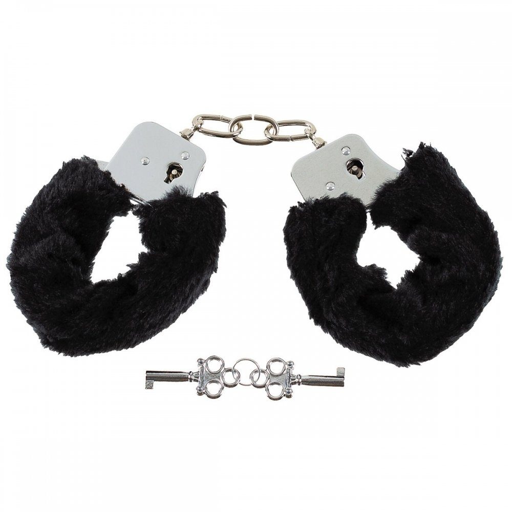 MFH Handschellen Handschellen, mit 2 Schlüssel, chrom, Fellüberzug in schwarz
