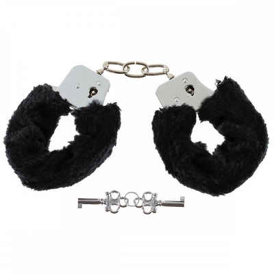 MFH Handschellen »Handschellen, mit 2 Schlüssel, chrom, Fellüberzug in schwarz«, Packung, mit Zwischenkette und Drehlager