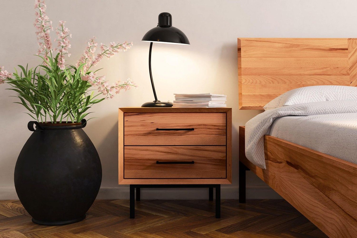 Natur24 Nachttisch Nachttisch Seiba 1 Kernbuche massiv 51x40x50 mit 2 Schubladen