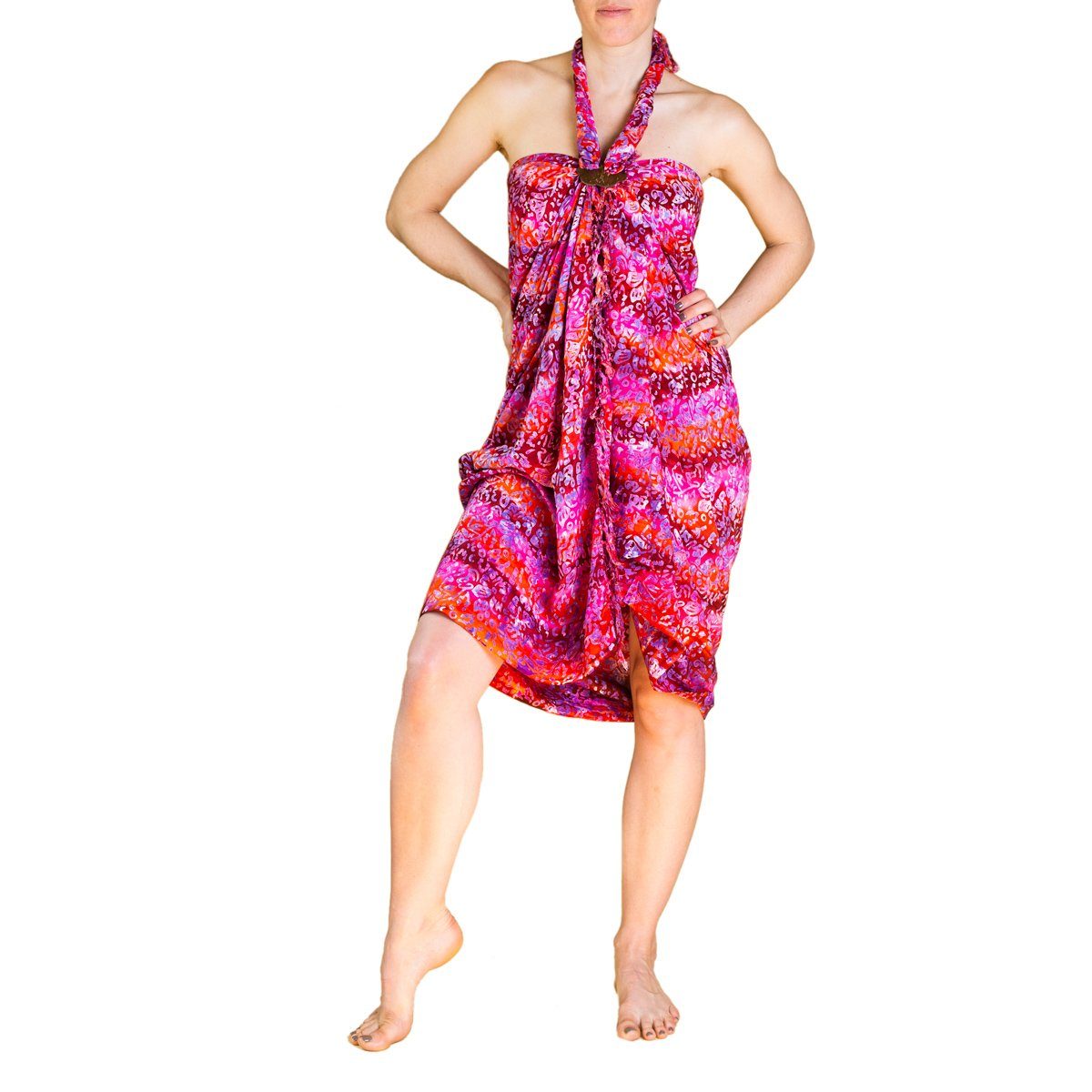Überwurf Strandkleid Cover-up als Strandtuch auch Tuch in B0019 Lillypink Strand Wachsbatik den großen Größen tragbar Sarong PANASIAM Wrap oder, Bikini für Pareo