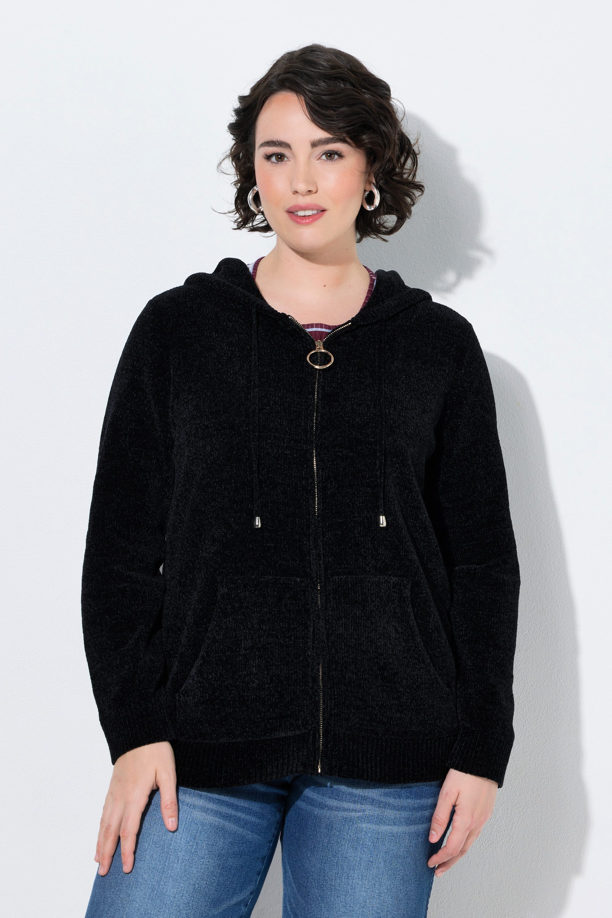 Ulla Popken Strickjacke Strickjacke Chenille Kapuze Langarm