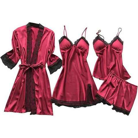 AFAZ New Trading UG Pyjama Damen 4 Stück Nachthemd Shorts Schlafanzug Spitze Nachtwäsche Sexy