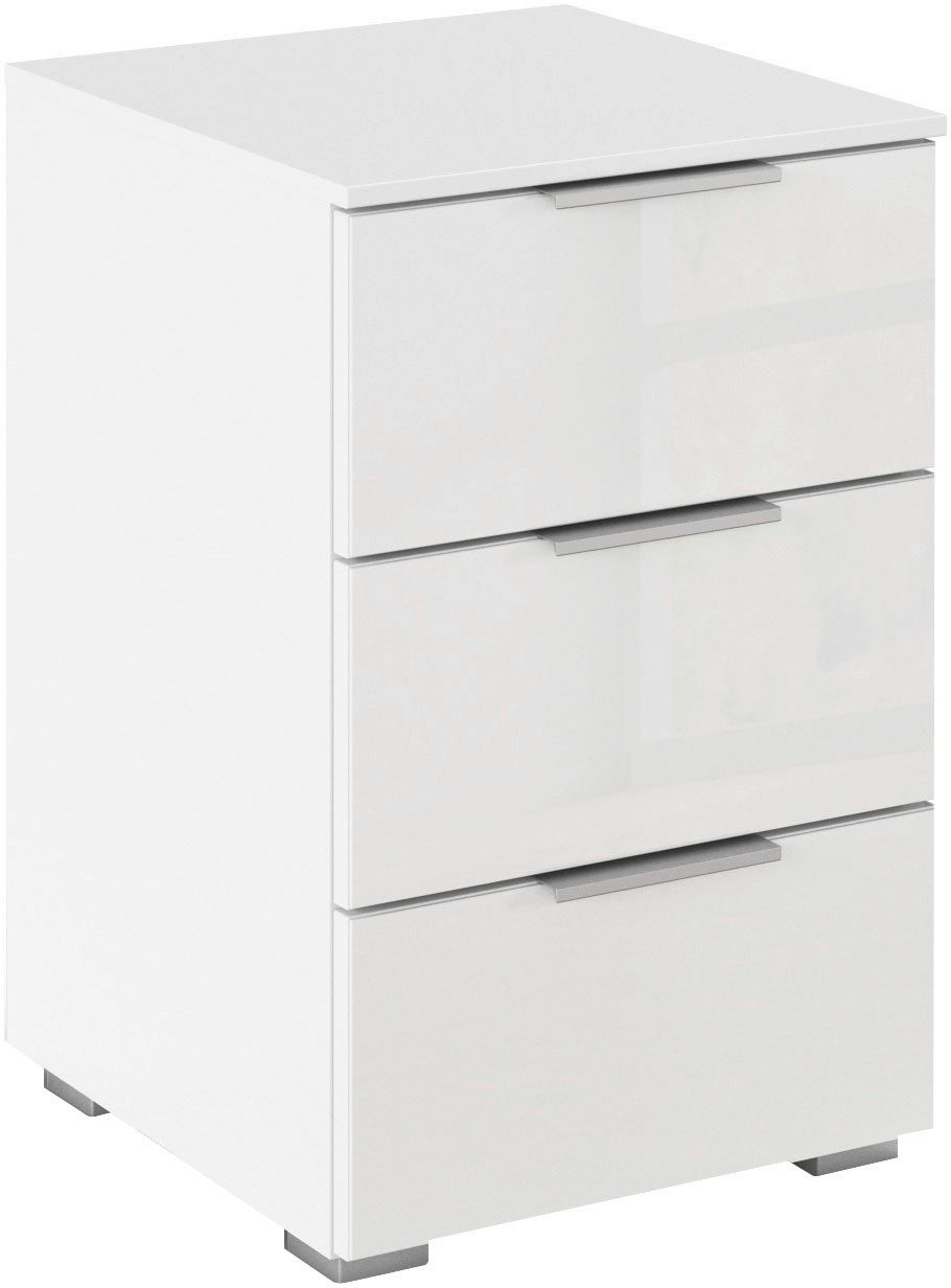 rauch Nachtkommode Nachttisch Nachtschrank Nachtkonsole AGORDO mit Glasfront (in zwei Griff-Farben, Breite 40 cm), mit 3 geräumigen Schubladen für viel Stauraum MADE IN GERMANY