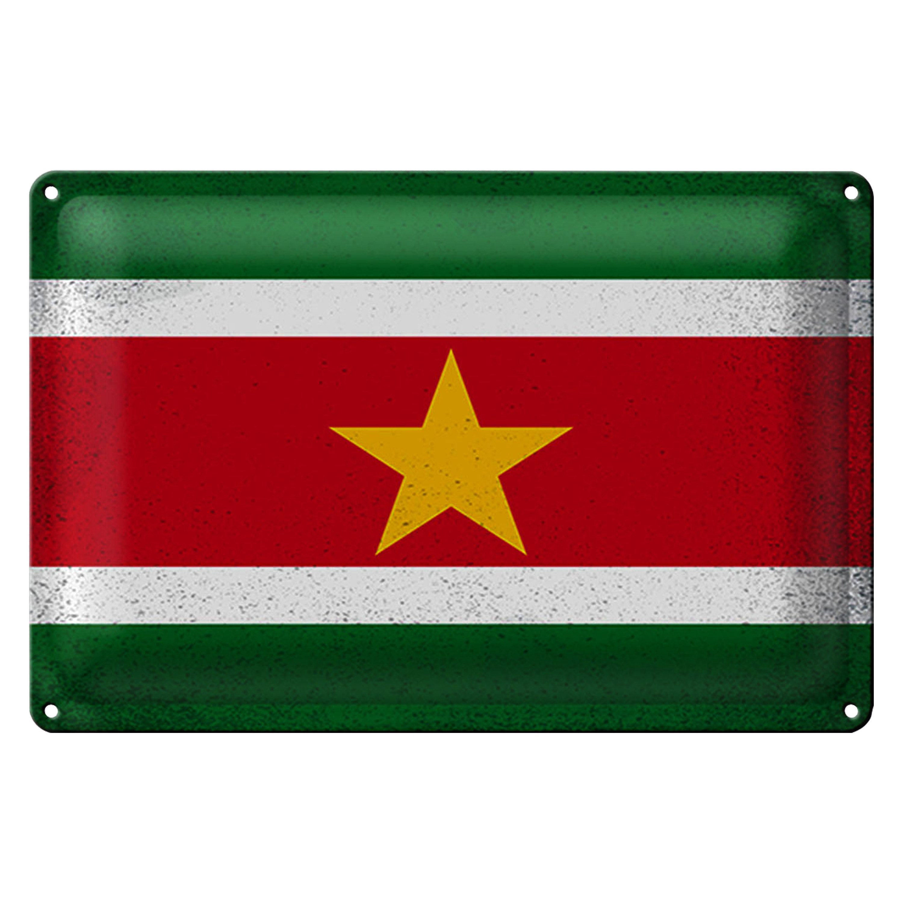 Metallschild Flagge Suriname 18x12cm Flag Suriname Vintage
