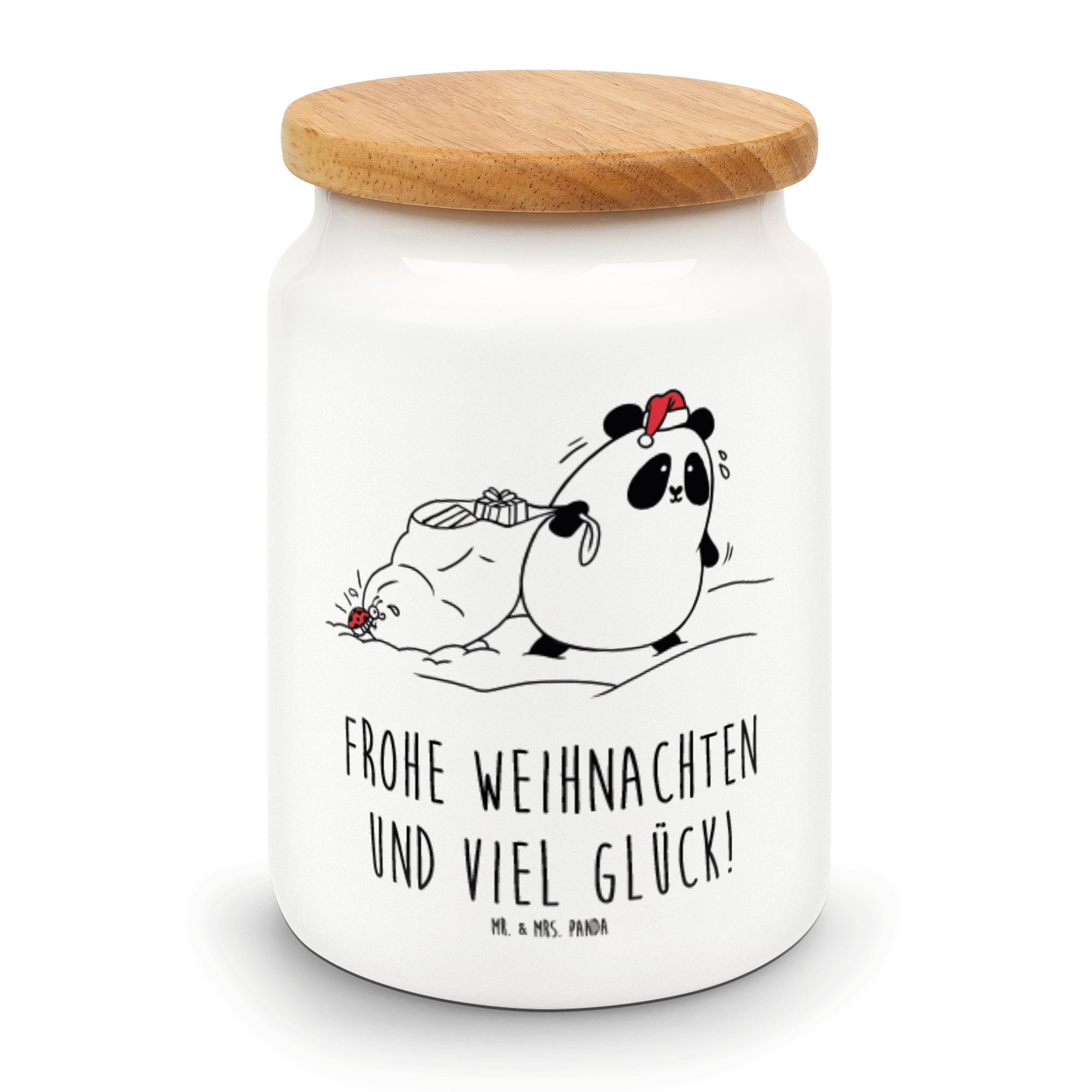 Mr. & Mrs. Panda Vorratsdose Easy & Peasy Frohe Weihnachten - Weiß - Geschenk, Aufbewahrungsdose, Keramik, (1-tlg)