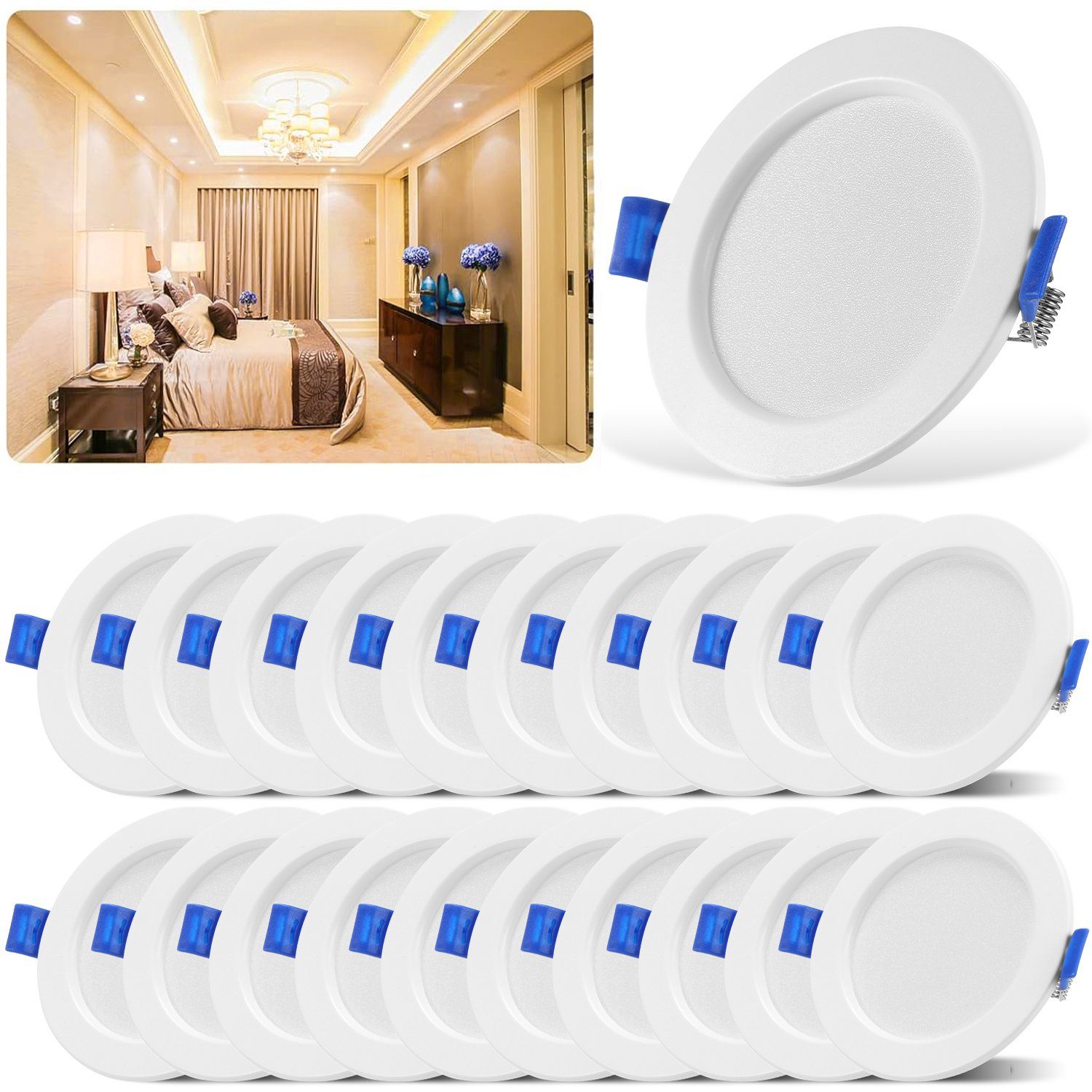 oyajia LED Einbaustrahler 20er Set Spot, Einbauleuchten Led Ultraflach Bad 20er IP44 Deckenstrahler Wohnzimmer fest LED Set LED für LED Warmweiß Spot Küche 6500K, 3000K 500LM 5W 230V, integriert, Flur