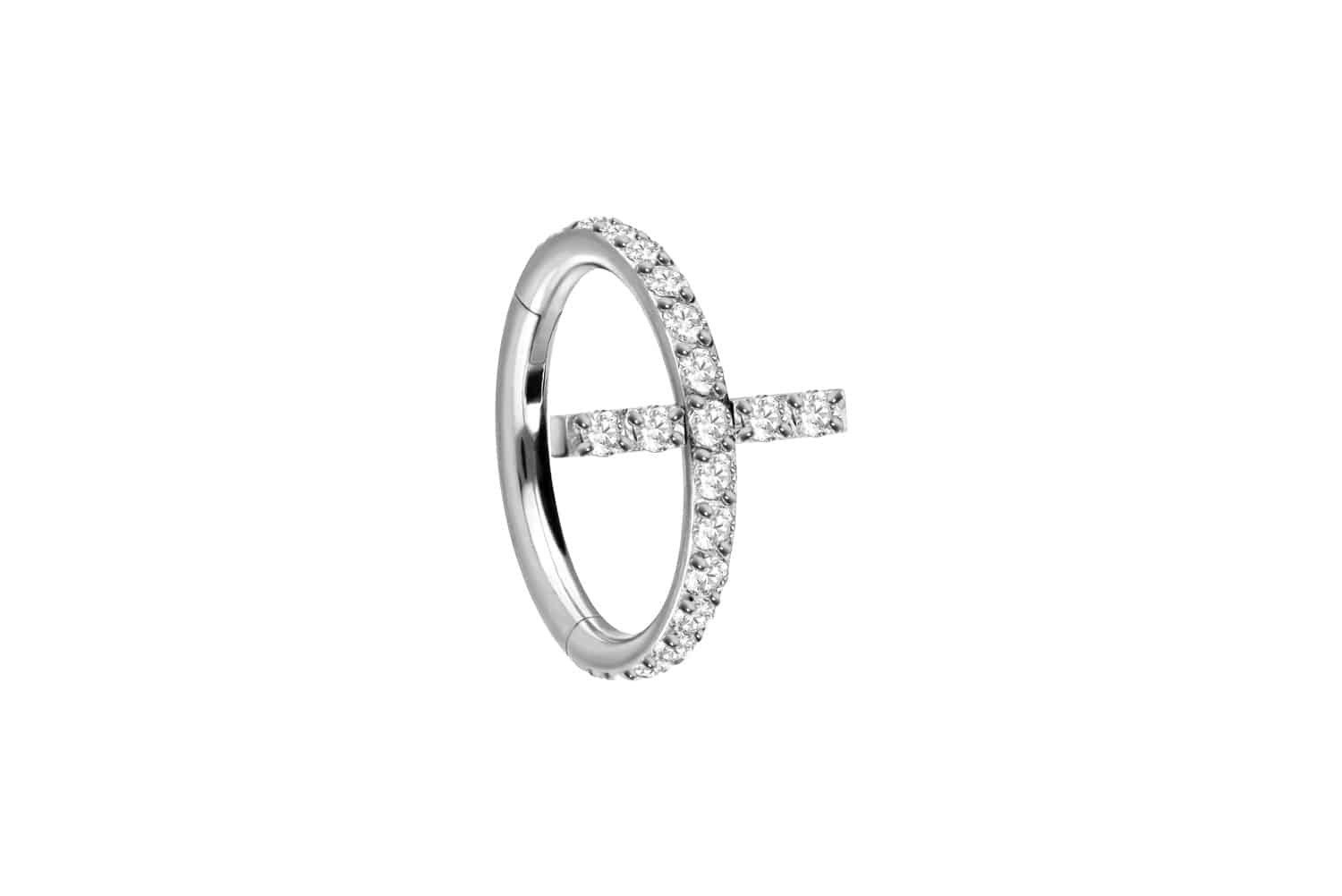 Piercing-Set Titan Segmentring Clicker EINGEFASSTES KRISTALLKREUZ