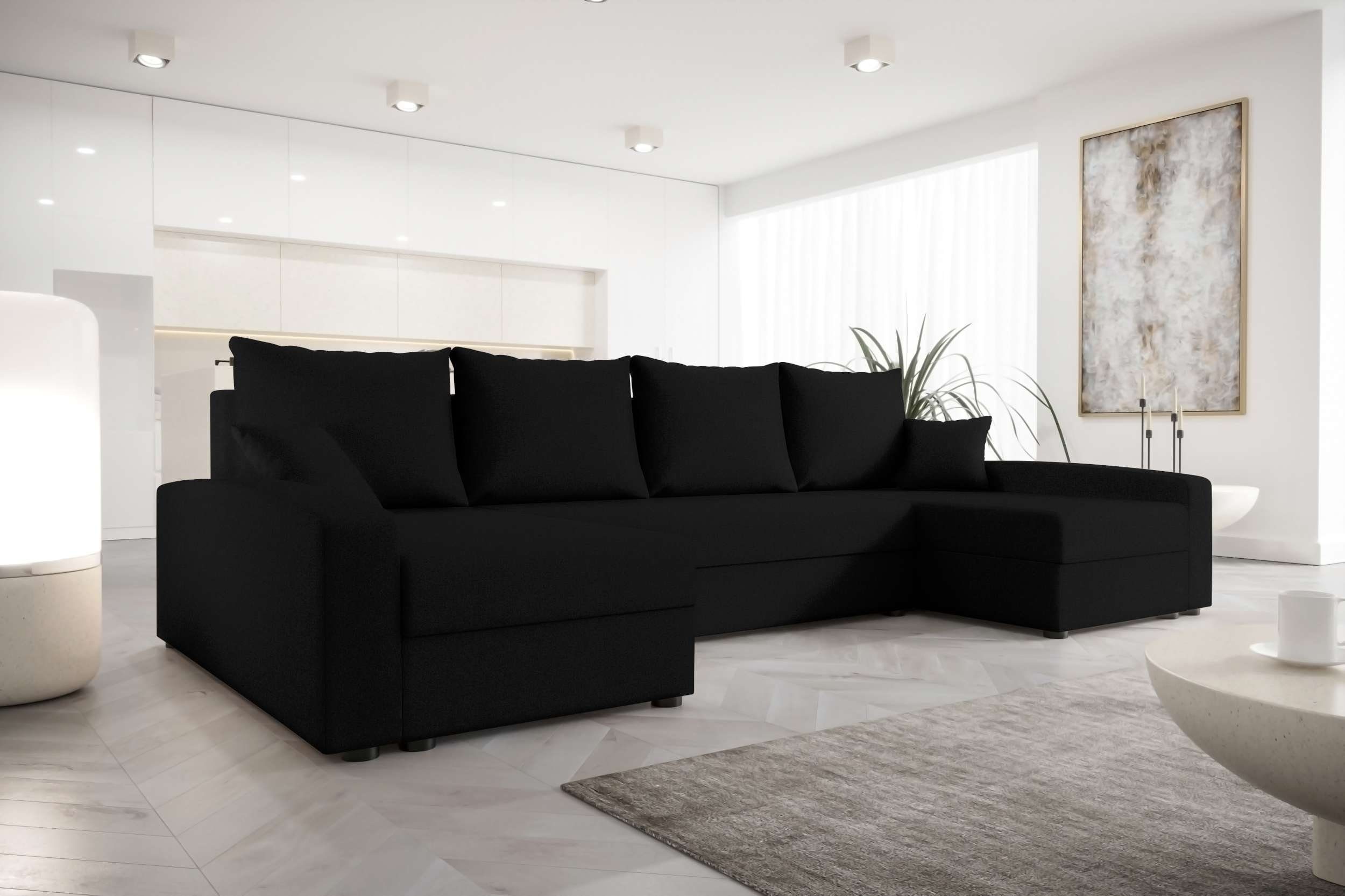 Sofa, Eckcouch, Bettfunktion, Design Sitzkomfort, Stylefy Modern Addison, Wohnlandschaft U-Form, mit Bettkasten, mit