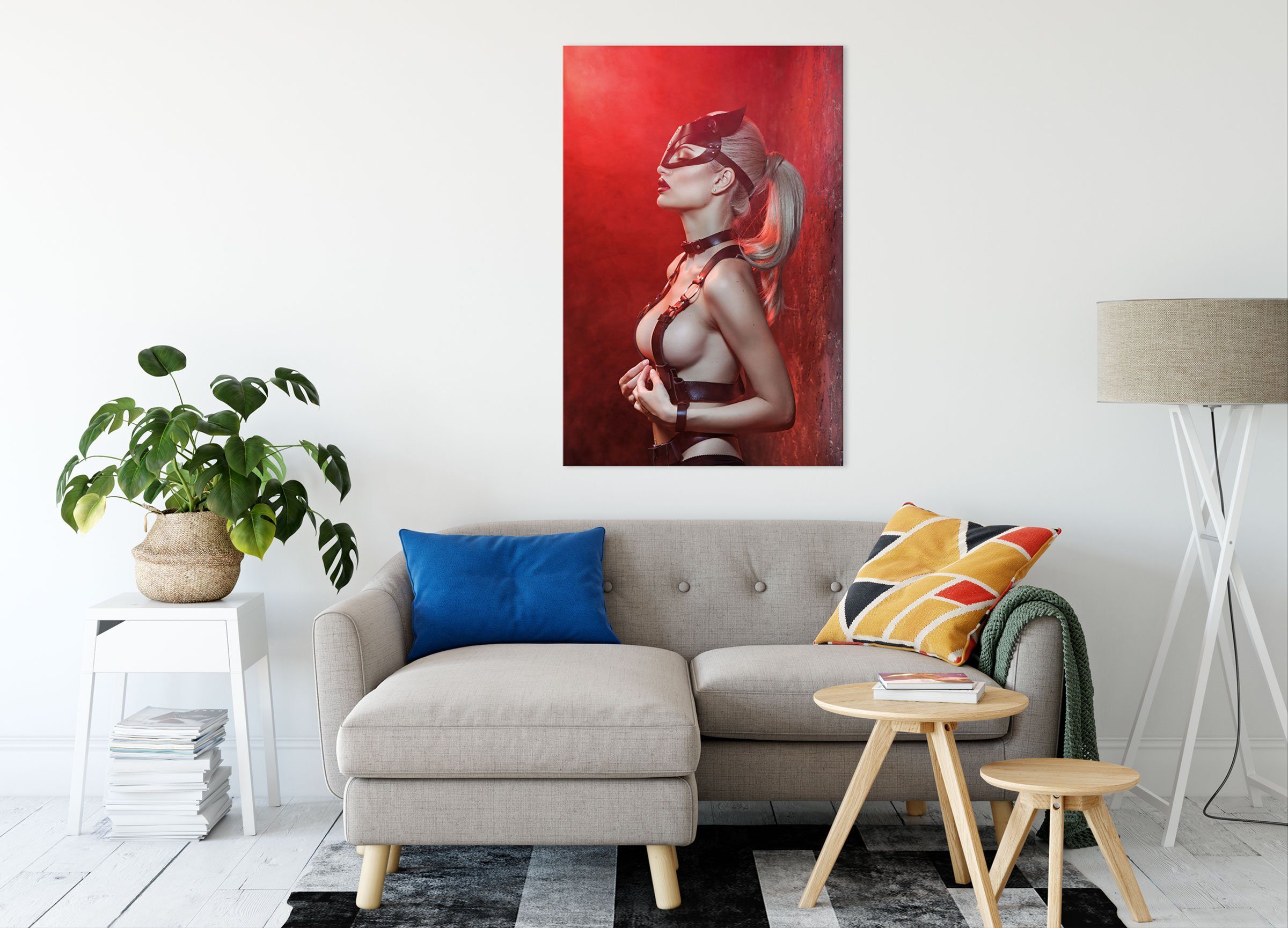 Pixxprint Leinwandbild Sexy Blondine in Leder günstig online kaufen