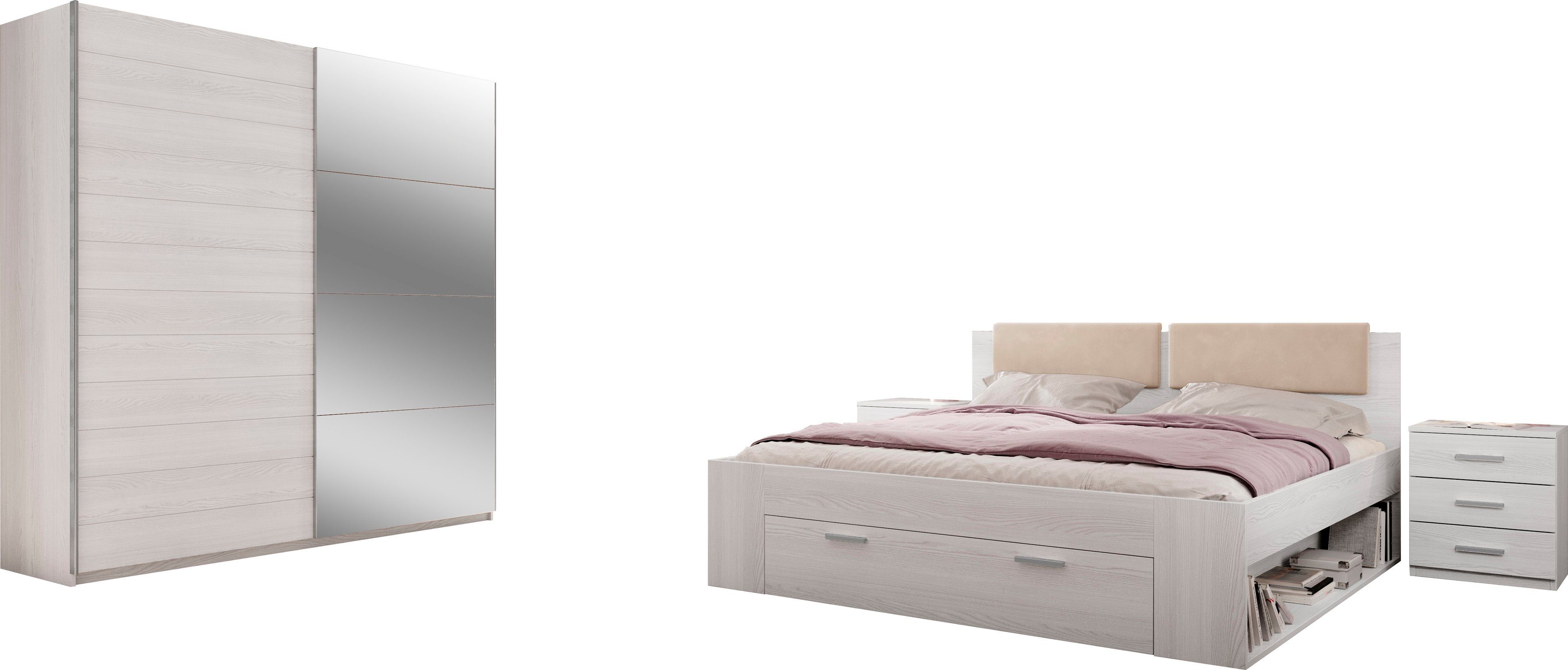 Helvetia Schlafzimmer-Set Galaxy, (4-St), Bett mit gepolsterten Kopfteilen und Stauraumschublade