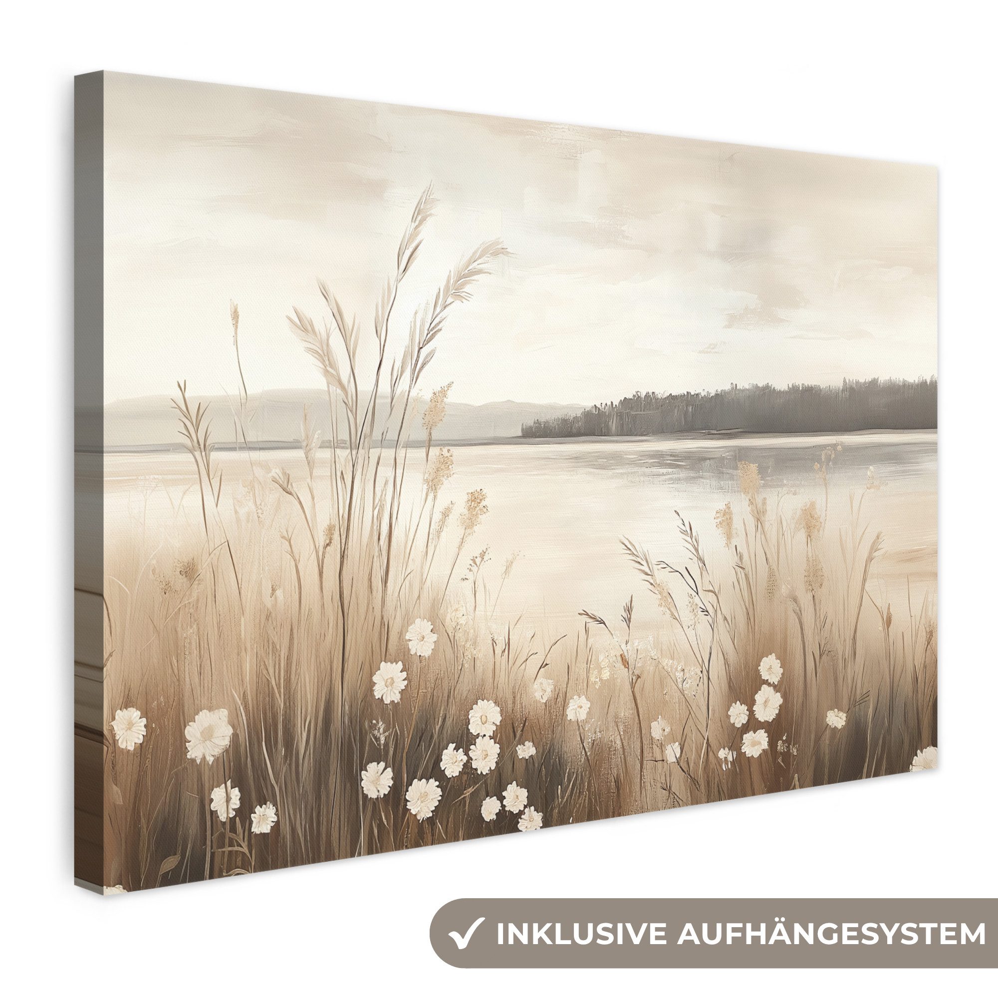 OneMillionCanvasses® Leinwandbild See - Wasser - Natur - Beige, Fotodruck (1 St), Leinwand Bilder Klein, Wand Dekoration Aesthetic 30x20 cm