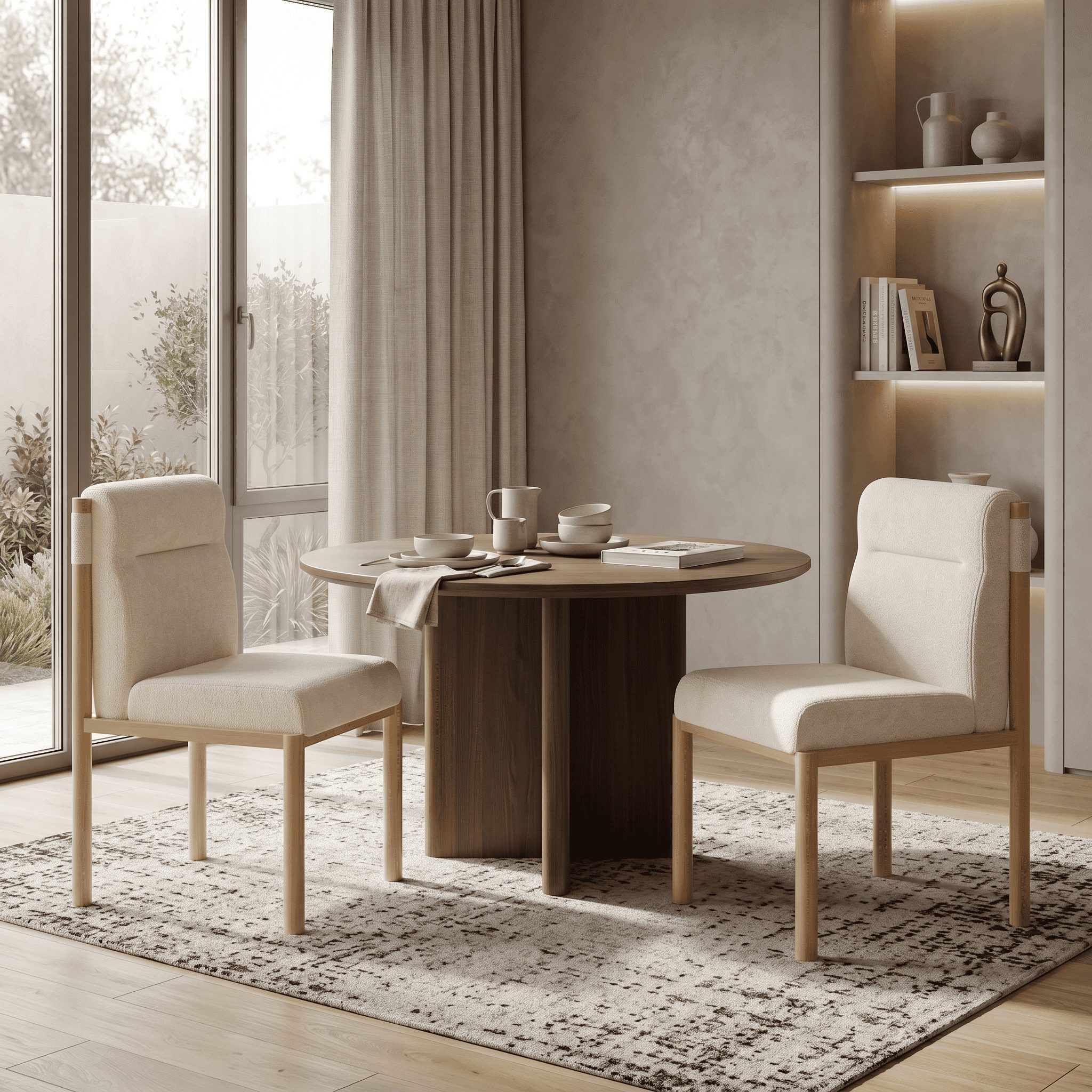LIVIHOME Esszimmerstuhl Nora (Set, 2 St), mit Sherpa-Bezug, dicker Polsterung und Gestell in Eichenholz-Optik