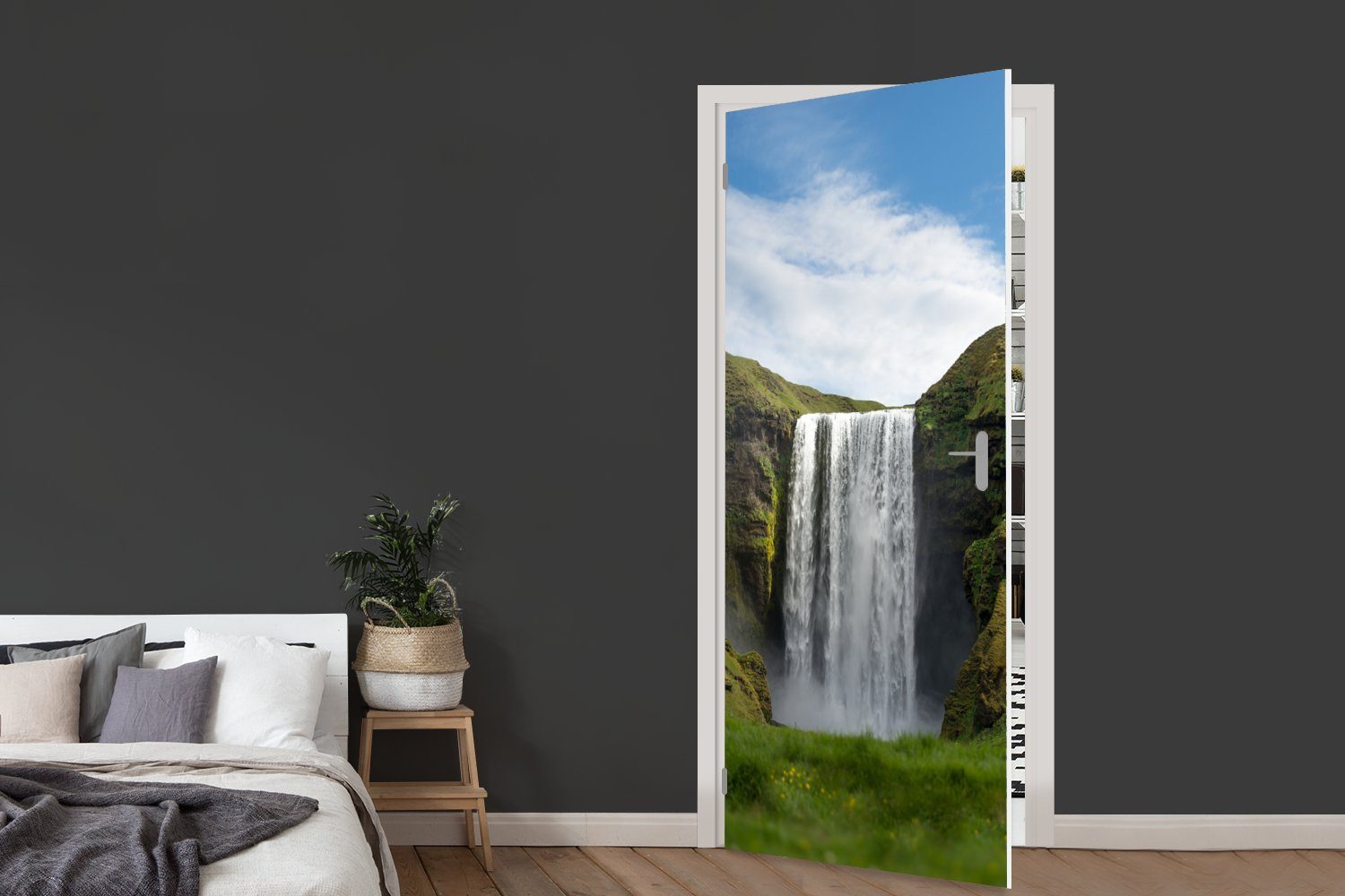 MuchoWow Türtapete St), (1 - Natur, Tür, Wasserfall cm 75x205 Fototapete Matt, bedruckt, Türaufkleber, Island - für