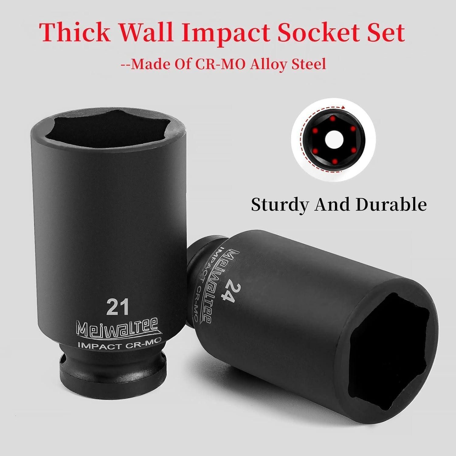 LuxusKollektion Bit- und Steckschlüsselset Schlagschrauber Nüsse 1/2 Metrisch 8-32mm Tief Flach 43 STÜCK METRISCH