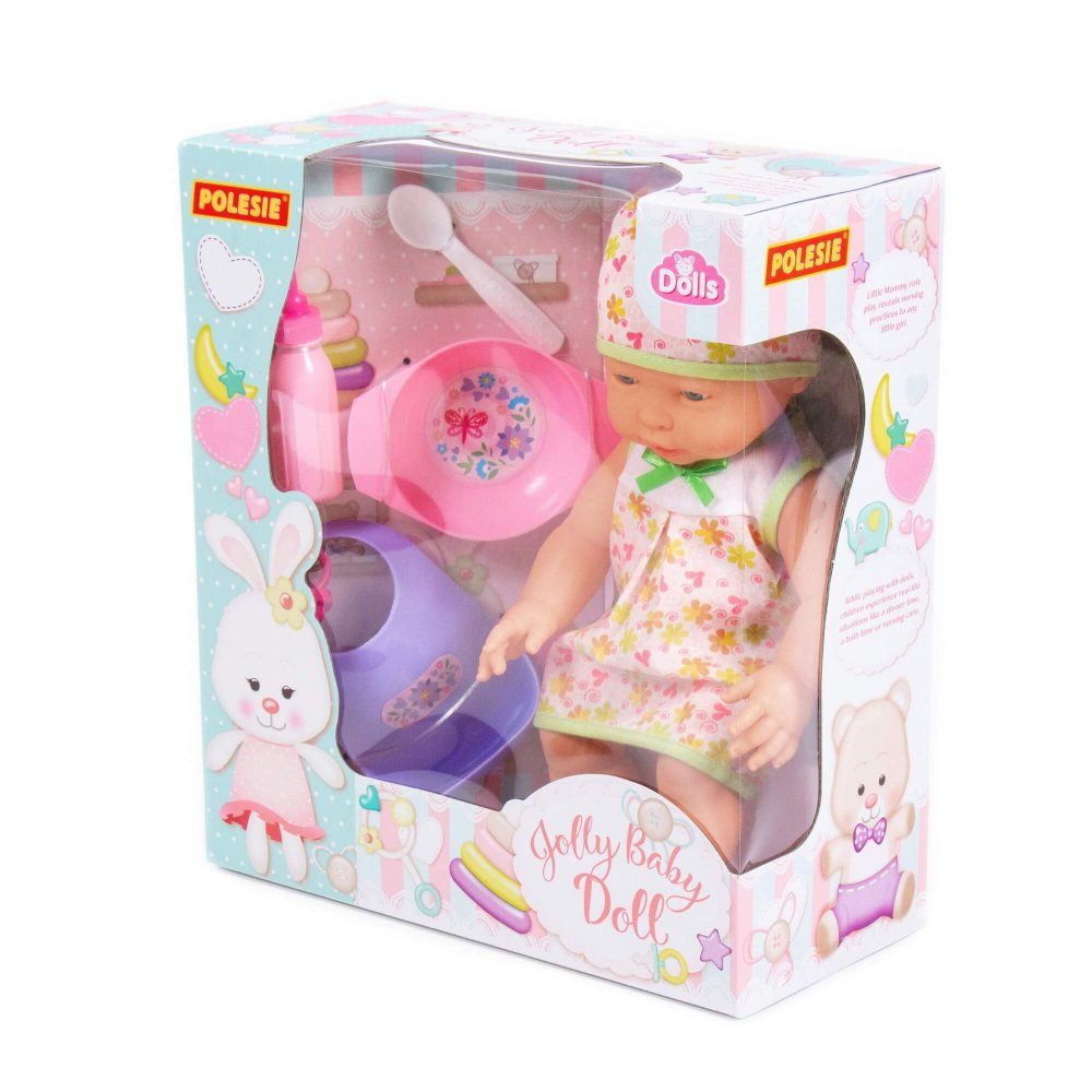 Babypuppe Fröhliche Baby Puppe, 35 cm mit Schnuller und Fütterungset, 4 Teile