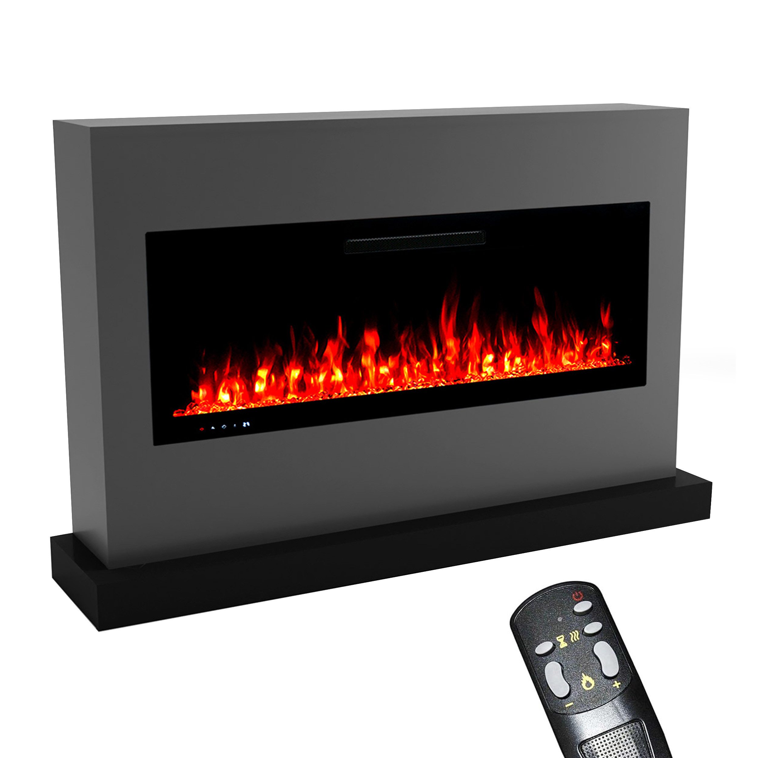 GLOW FIRE Elektrokamin weiß / grau / schwarz ZEUS LED Kamin mit Heizung, Elektrischer Kamin mit 3D Feuer mit Heizung, 2 Dekorationen