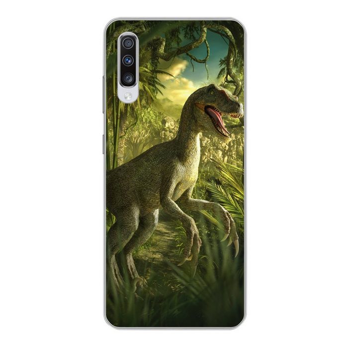 MuchoWow Handyhülle Dinosaurier - Pflanzen - Grün - Illustration - Kinder - Jungen Phone Case Handyhülle Samsung Galaxy A70 Silikon Schutzhülle