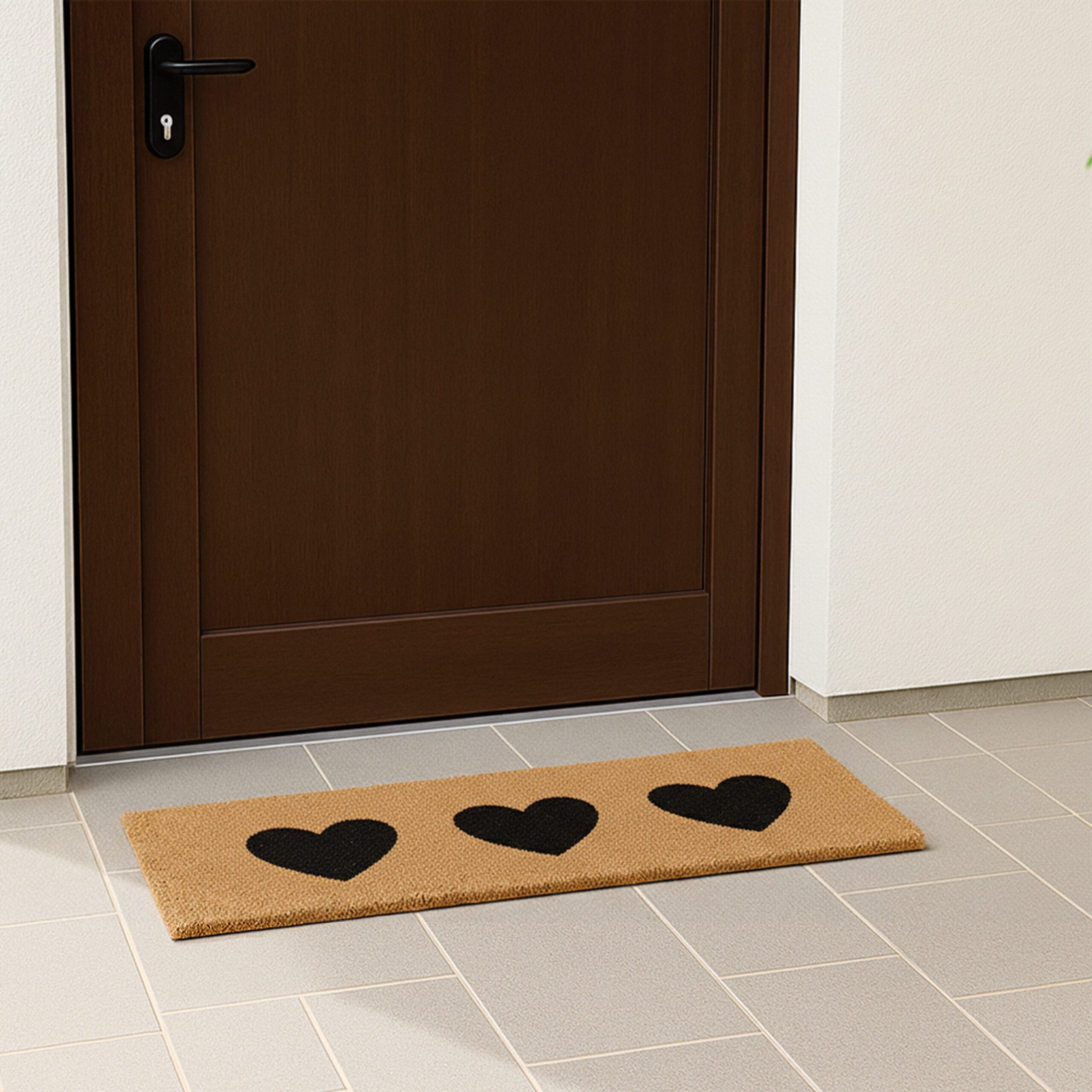 relaxdays Fußmatte Kokos Fußmatte Herzen schmal, rechteckig, Höhe: 10 mm