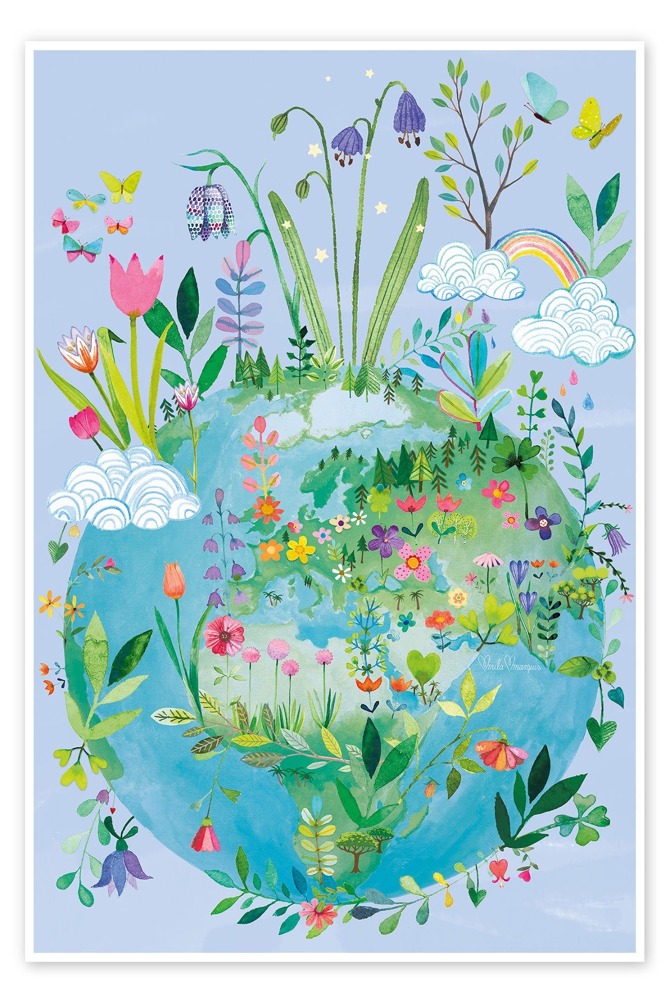 Posterlounge Poster Mila Marquis, Happy Earth, Kinderzimmer Natürlichkeit Malerei