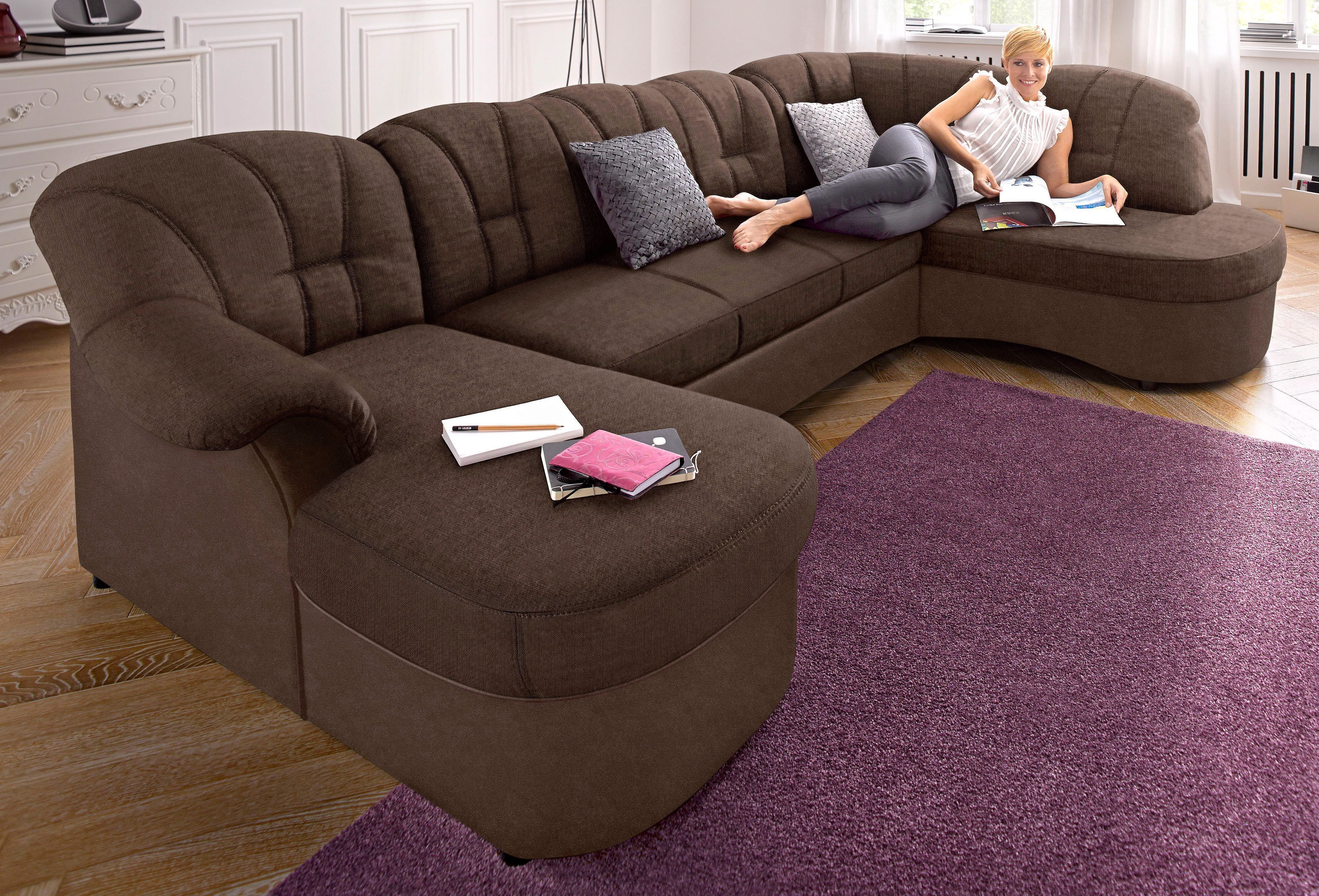 DOMO collection Wohnlandschaft Flores auch in Leder-Bezug, B/T/H: 293/180/86 cm, U-Form, 3 Teile, wahlweise mit Bettfunktion, wahlweise mit Federkern