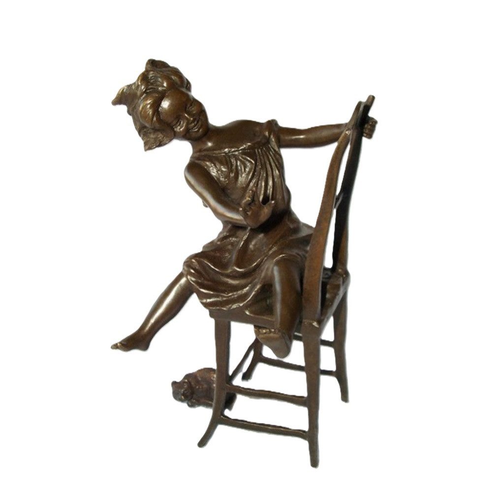 Linoows Dekoobjekt Bronzefigur Bronze Skulptur Kind mit Katze 23 cm, Bronze Plastik signiert Iffland