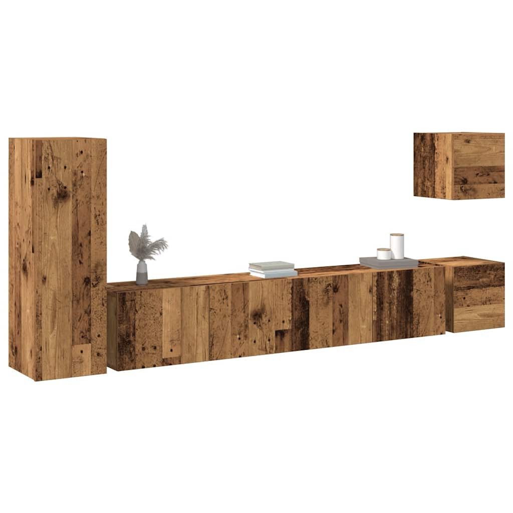 vidaXL TV-Schrank 5-tlg. TV-Schrank-Set Wandmontage Altholz-Optik Holzwerkstoff (1-St)
