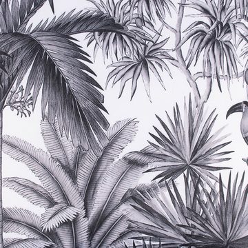 SCHÖNER LEBEN. Dekokissen Outdoor Kissen Dschungel Palmenblätter weiß schwarz 45x45cm