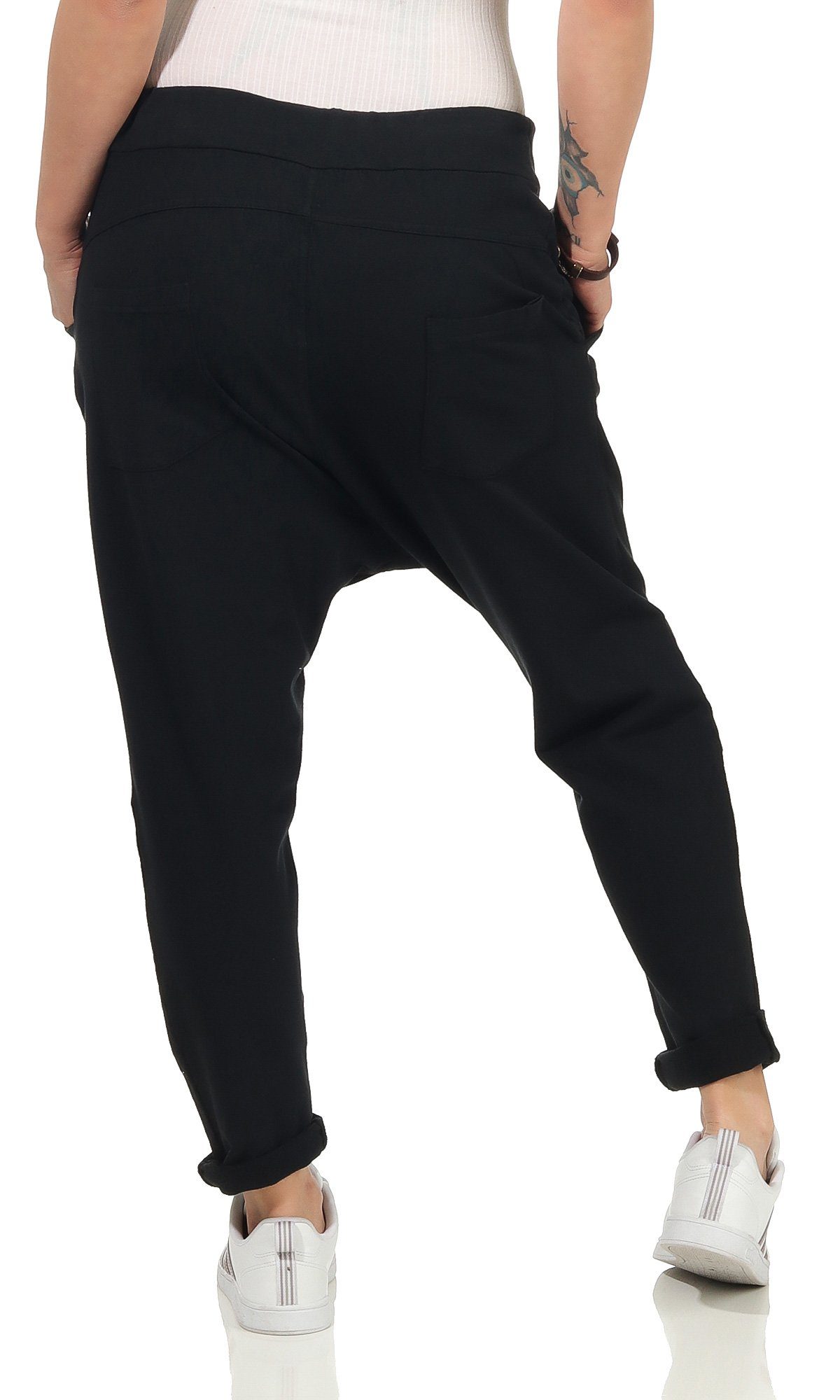 CLEO STYLE Jogginghose Damen Jogginghose 104 Schwarz Elastikbund mit Tunnelzug, Unifarben