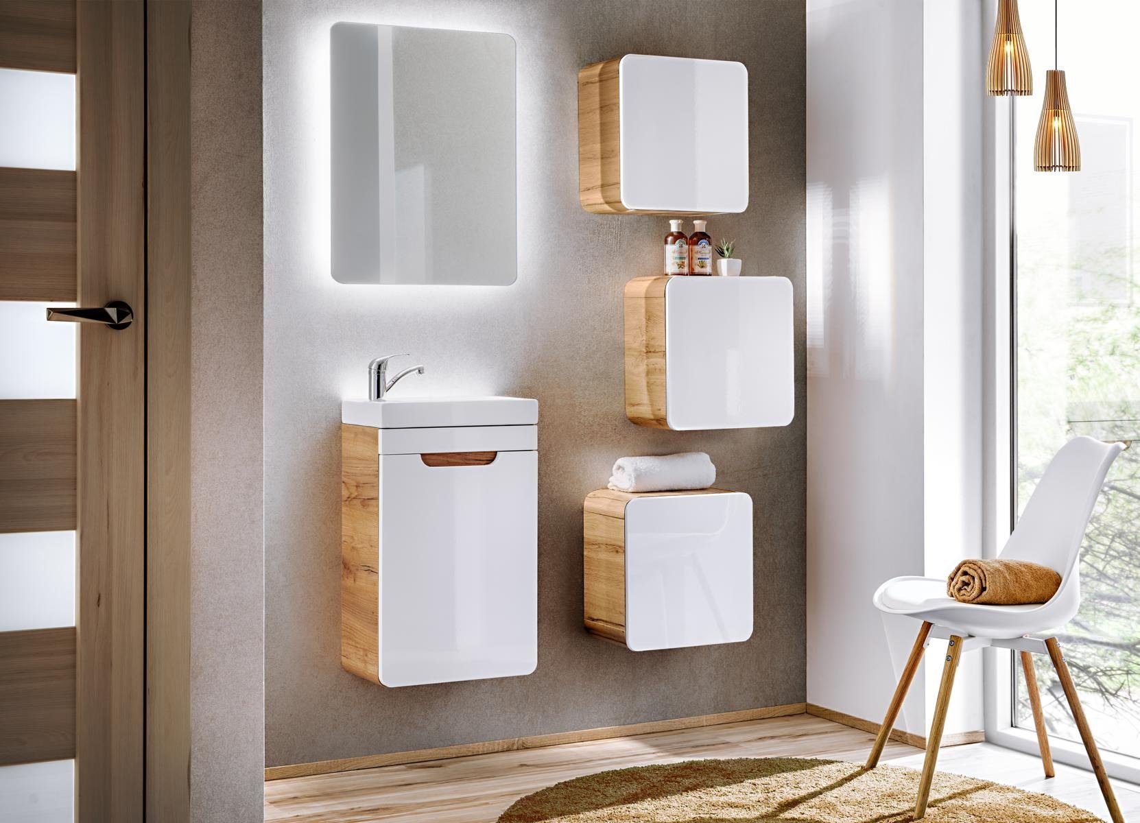 JVmoebel Badezimmer-Set, Design Badezimmer Möbel Bad 5tlg. Set Schrank  Waschbecken Beleuchtung Garnitur online kaufen | OTTO