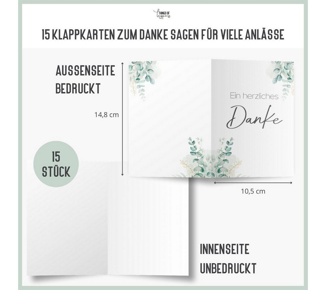 Thumbnail - Things of Happiness Dankeskarte 15 Dankeskarten inkl. Briefumschläge, Dankeskarten Set, Dankeskarte Hochzeit Taufe Gebur...