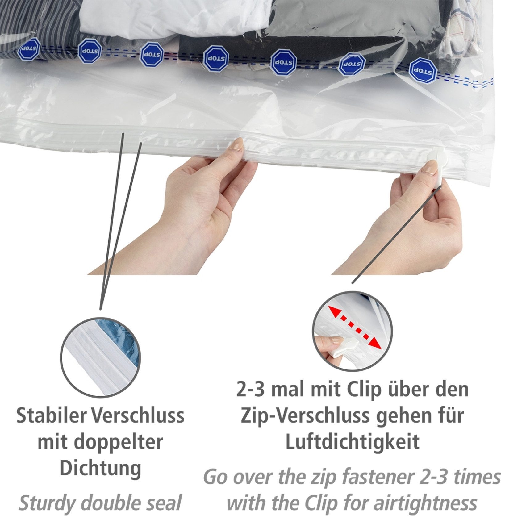 WENKO Kleidersack Vakuum Größe L (Set, 2 St) Vakuumbeutel für Kleidung, platzsparend im Kleiderschrank – Bild 5 von 5