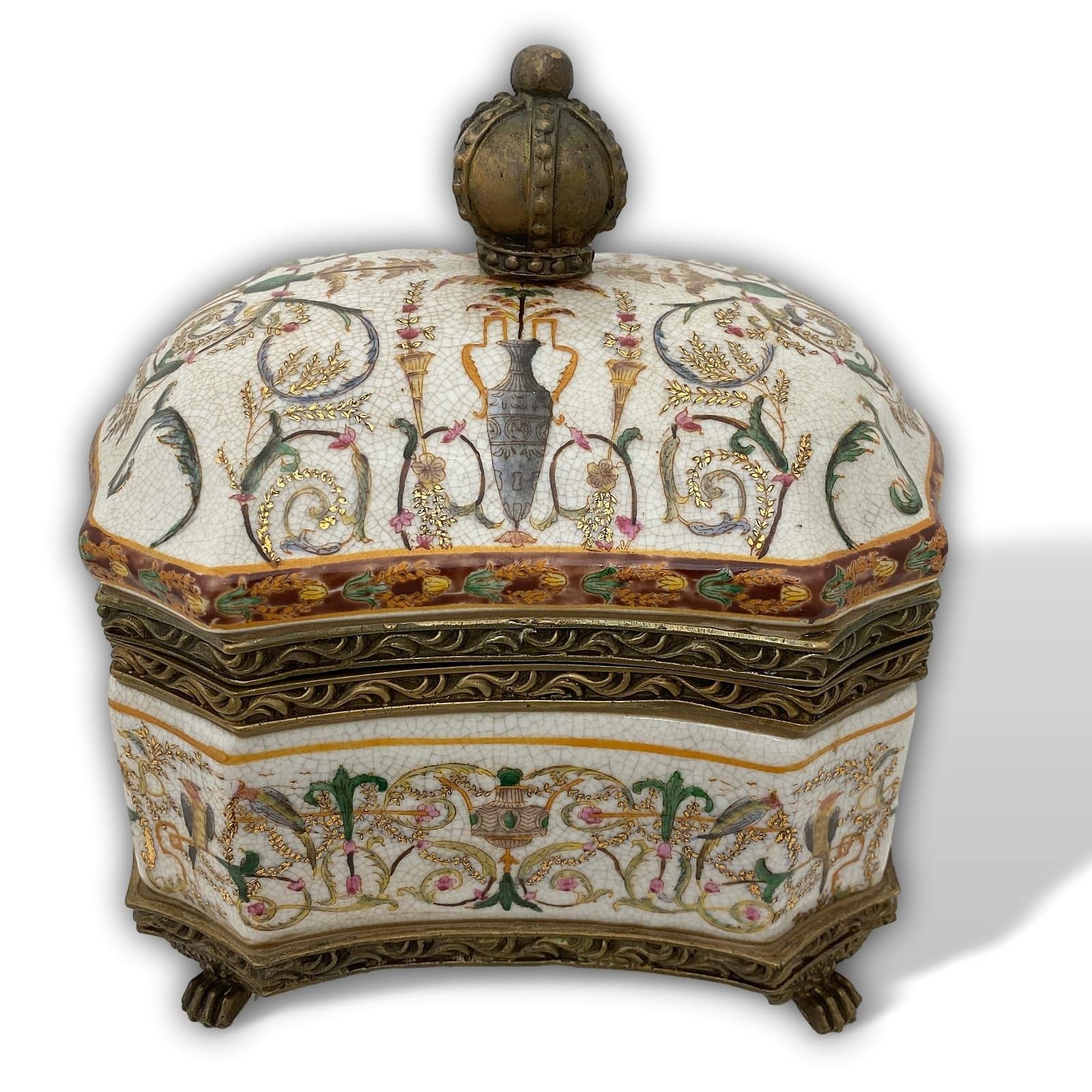 Aubaho Dose Schale antik Deckeldose Löwentatzen mit Stil Dose Porzellan und Krone