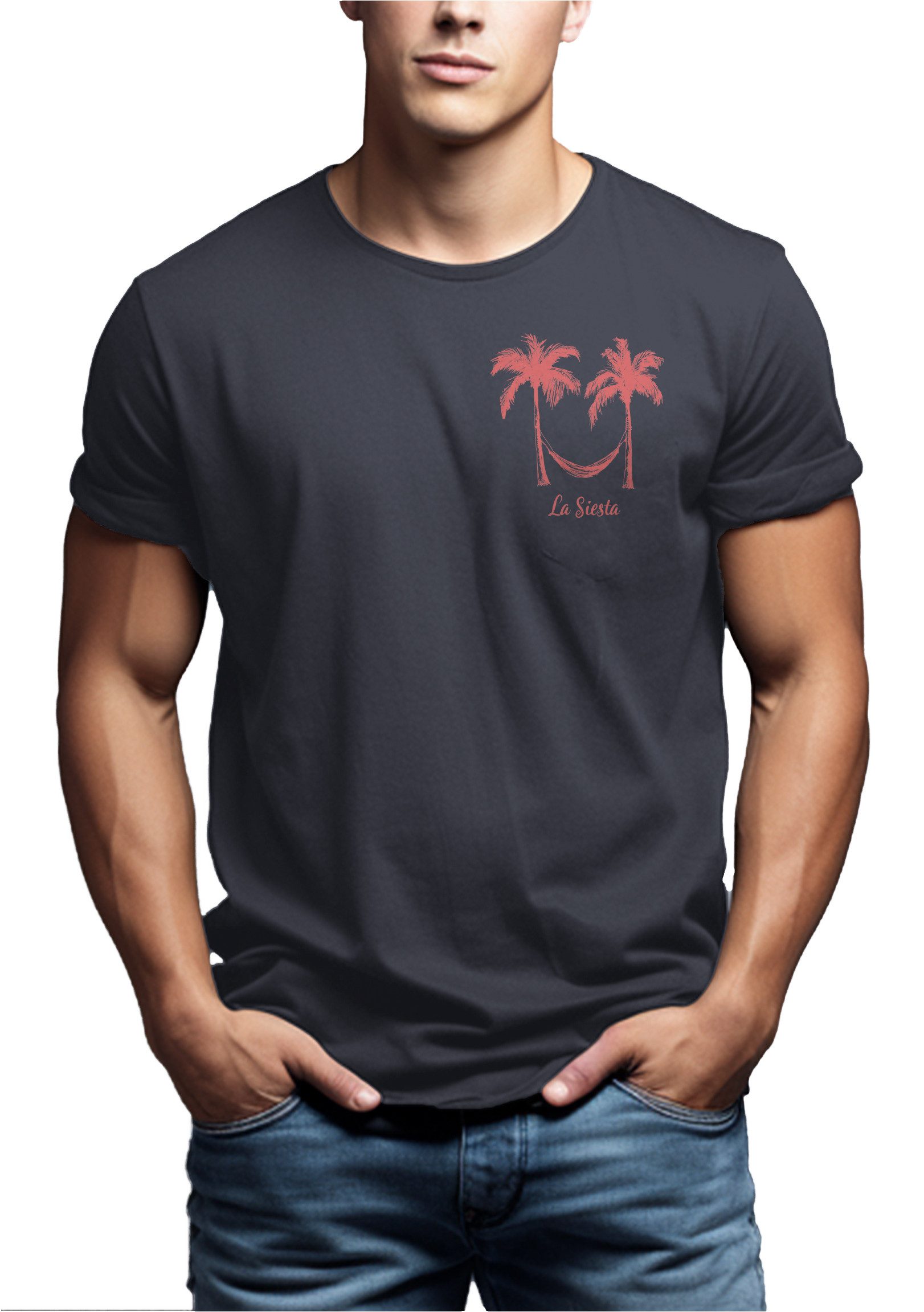 MAKAYA T-Shirt Herrenshirt für den Sommer mit Palmen Print für Urlaub und Strandtage (Schwarz, Blau, Grün, Weiß, Blaugrau, S, M, L, XL, XXL, XXXL, XXXXL, XXXXXL) Baumwolle